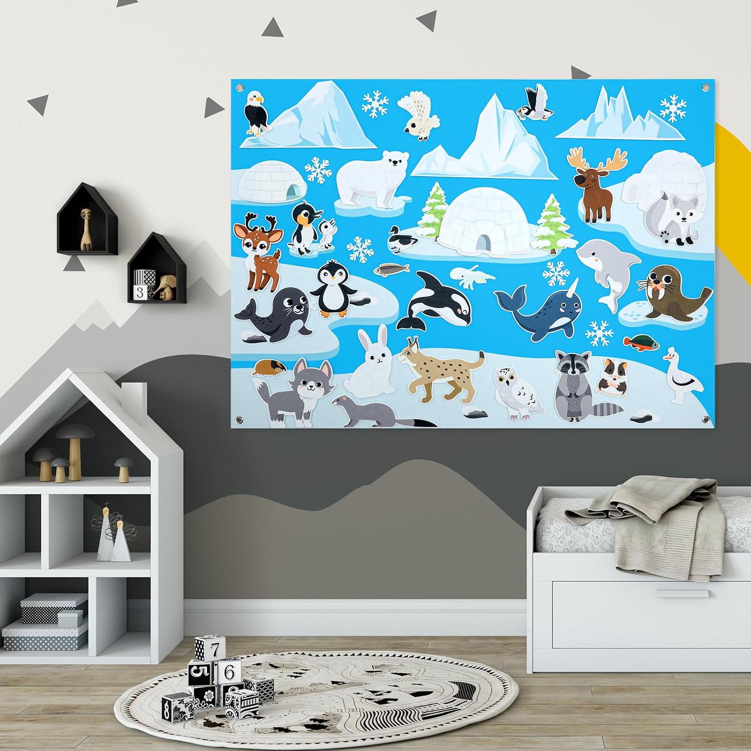 43 Pcs Arctic Animals Felt Story Board Set, 41 x 30 Inch Polar Animals Winter Preschool Toys Antarctica Arctic Animal Board Bear Penguin Whale Felt Story Pieces for Kids Early Learning Play