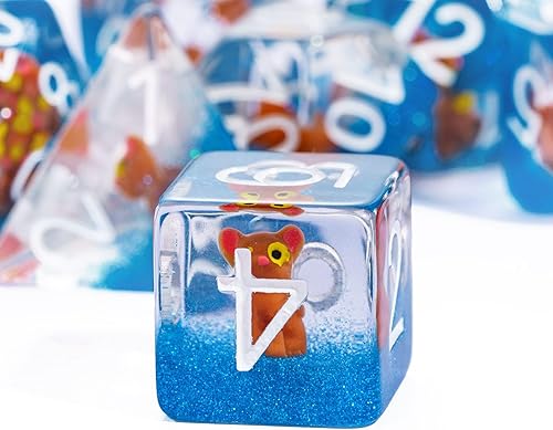 Miniatura 6 de Cusdie Dados DND de 7 troqueles, juego de dados poliédricos rellenos de animales, para juegos de rol, Dungeons and Dragons D&D, MTG Pathfinder (gato