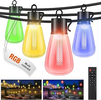 litogo 120FT Color Changing Outdoor String Lights with Remote - Dimmable LED RGB Patio Lights for Outside with Shatterproof Waterproof Edison Bulbs for Yard Gazebo Party Wedding Holiday
