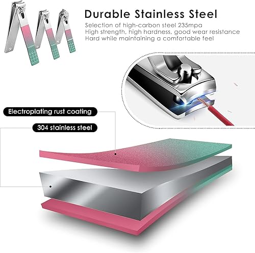 Miniatura 5 de WOAMA Juego de manicura de viaje, cortaúñas de 10 piezas, kit de pedicura de uñas de acero inoxidable para mujeres, arco iris