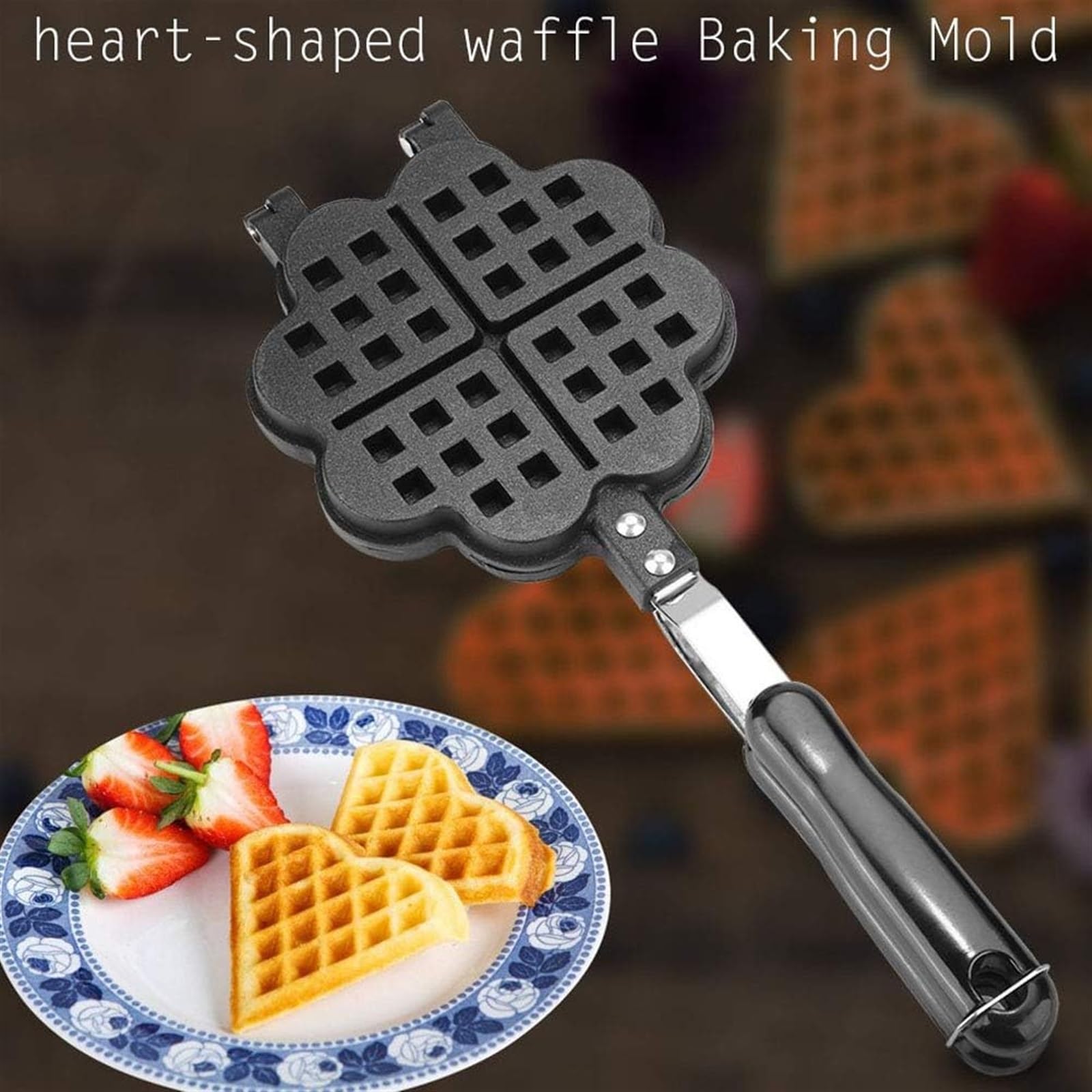 Piastra per Waffle Antiaderente in Lega di Alluminio, Stampo a Forma di Cuore, Vassoio da Forno, Stampo per Torte Fai da Te per Cucina, Colazione, Riscaldamento a Gas,