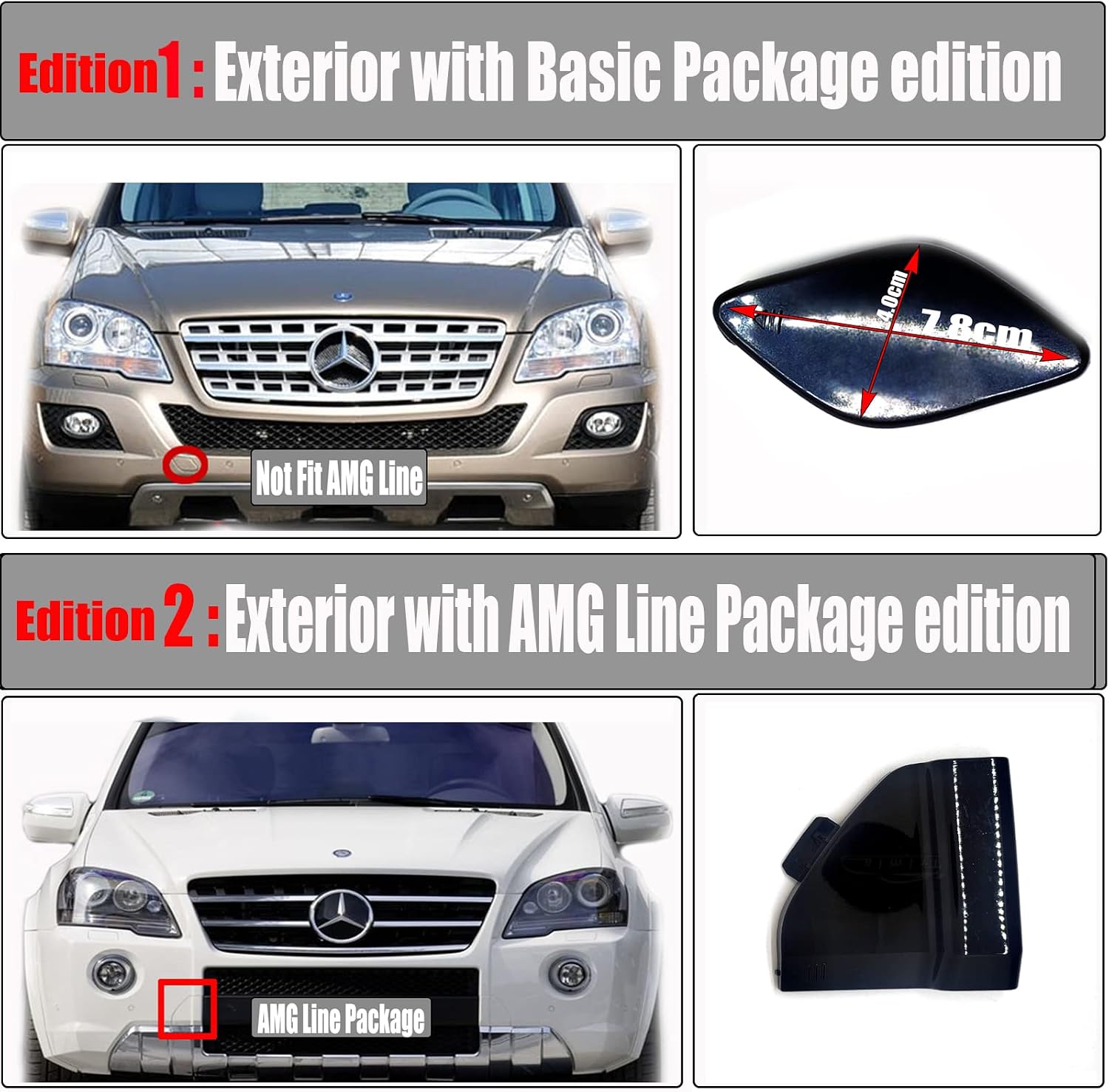 Front Tow Cover Fit 08-11 Mercedes Benz ML X164 FL for ML280 ML300 ML320 ML350 ML420 ML450 ML500 ML550 63AMG 2008 2009 2010 2011 Bumper Towing Hook Eye Cap 1648853423