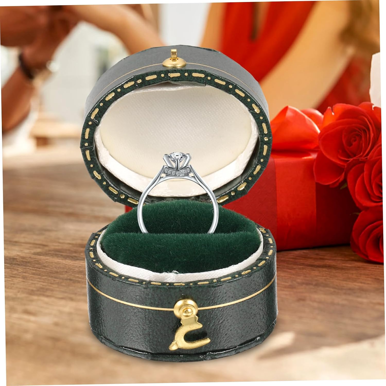 Travel Jewelry Box for Rings Portable Vintage Ring Storage Case for Women and Girls Elegant Display Holder for Special Occasions and Gifting Multi-shape Design Vine Green image 5