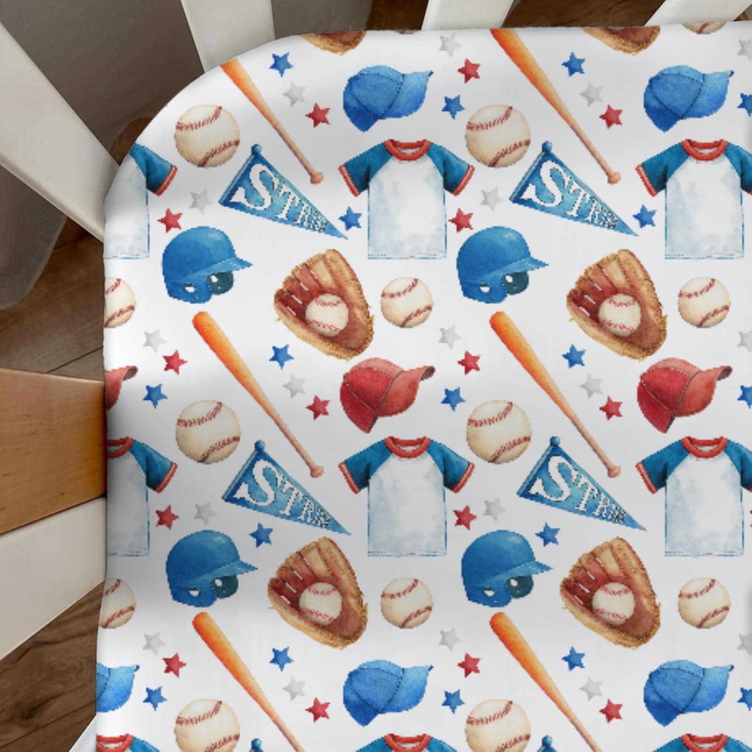 Baseball Sport Baby Crib Sheets Baseball Hat Toddler Bedding Bed Sheets Sports Lovers Gift Fitted Crib Mattress Cover Fits Standard Crib Mattress 28x52 in