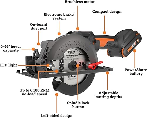 Miniatura 6 de Worx WX531L WORXSAW Sierra circular compacta inalámbrica de 4.5 pulgadas
