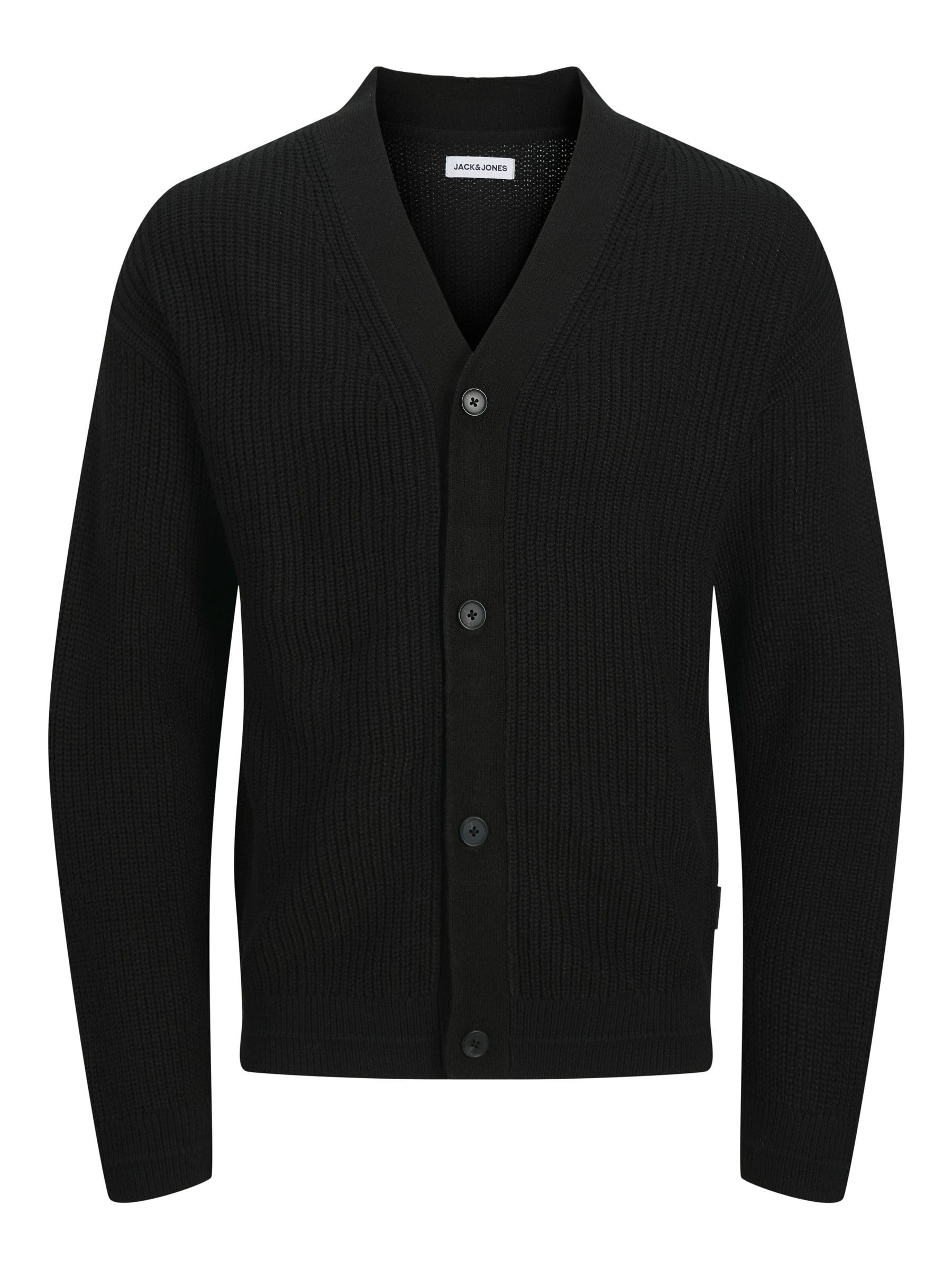 JACK & JONES Male Plain Cardigan, Black, M
