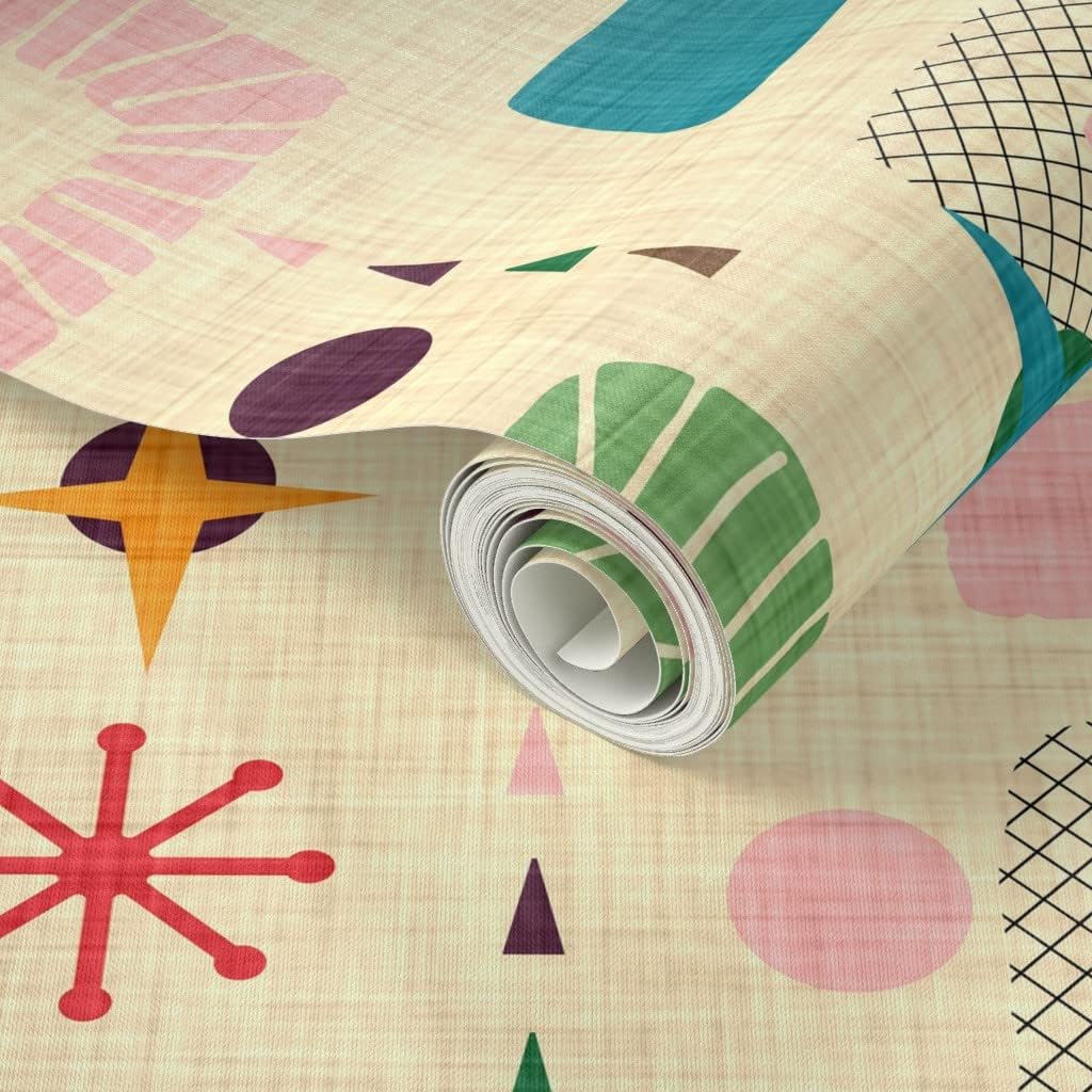 Peel & Stick Wallpaper 3ft x 2ft - 1950 Retro Atomic Age Small Scale Mid Century Midcentury Modern Faux Woven Look Custom Removable Wallpaper by Spoonflower
