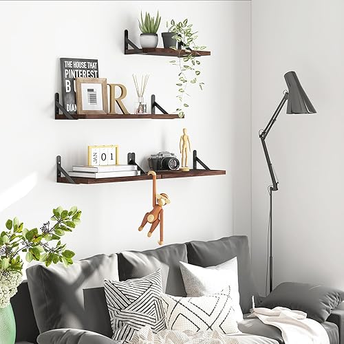 Miniatura 5 de YGEOMER Estantes flotantes, estantes de madera rústica, 4 juegos de estantes montados en la pared para decoración de baño, dormitorio, sala de estar