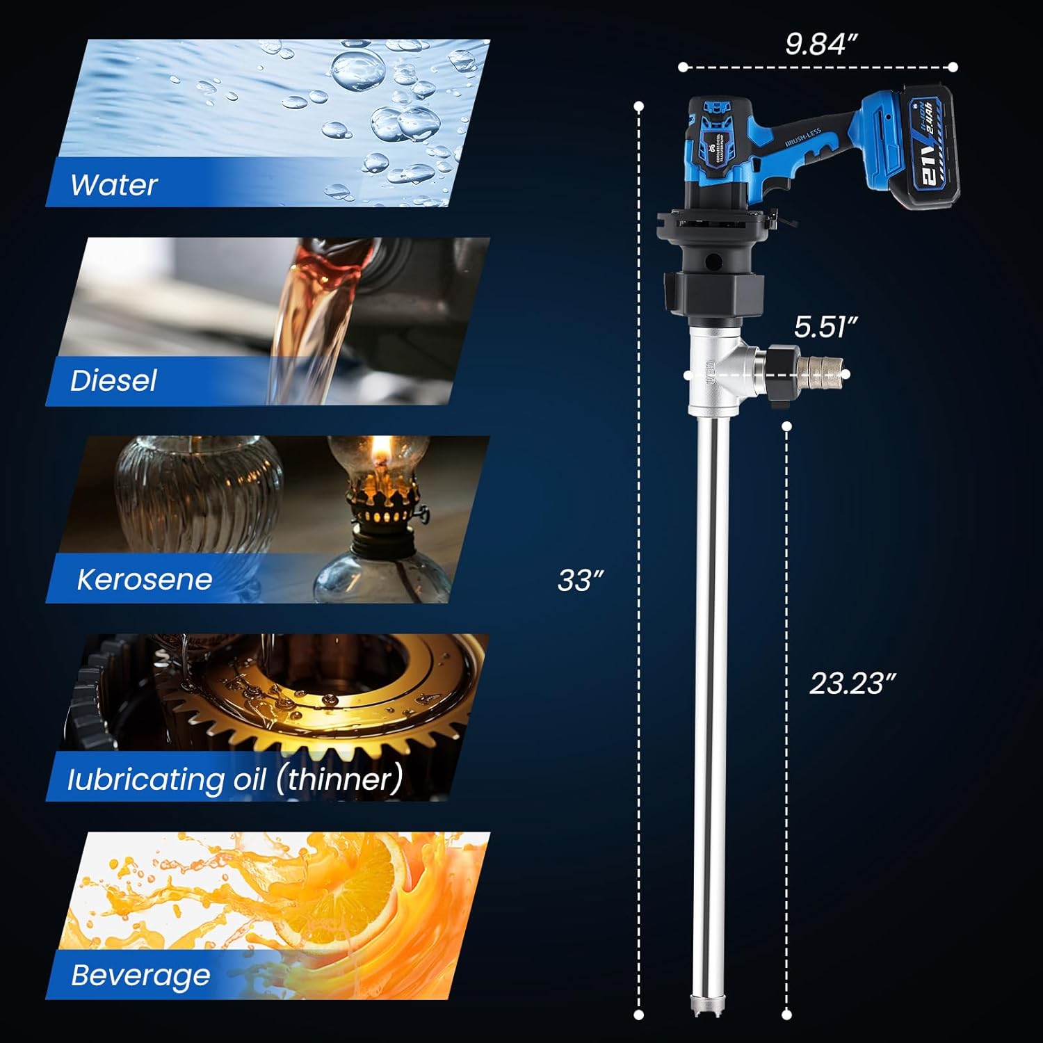 Mxmoonant Electric Fuel Transfer Pump, Cordless Diesel Transfer Pump Battery Powered 13.2GPM Stick Water Transfer with 2 x 2.4Ah Batteries for Diesel, Kerosene, Water