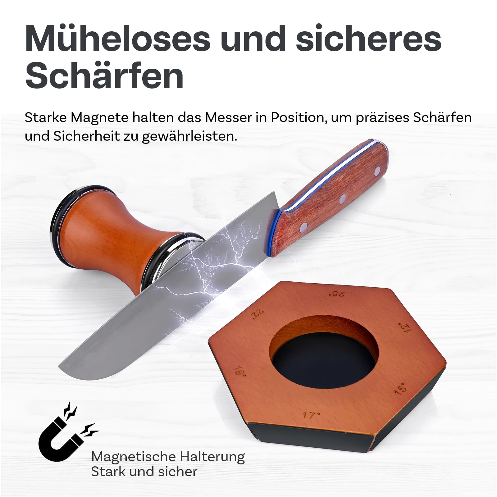 Rollschleifer Messerschärfer von MMOBIEL – 6 Magnetische Schleifwinkeln (12°, 15°, 17°, 19°, 22°, 25°) - Küchenmesserschärfer für Scharfe Messer - Männergeschenke & Geschenke fur Frauen