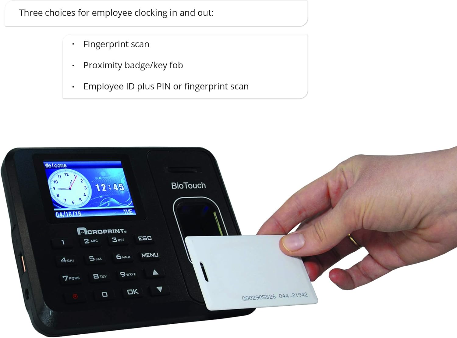 Acroprint BioTouch Self-Contained Automatic Biometric Fingerprint/Proximity Time Clock : Electronics