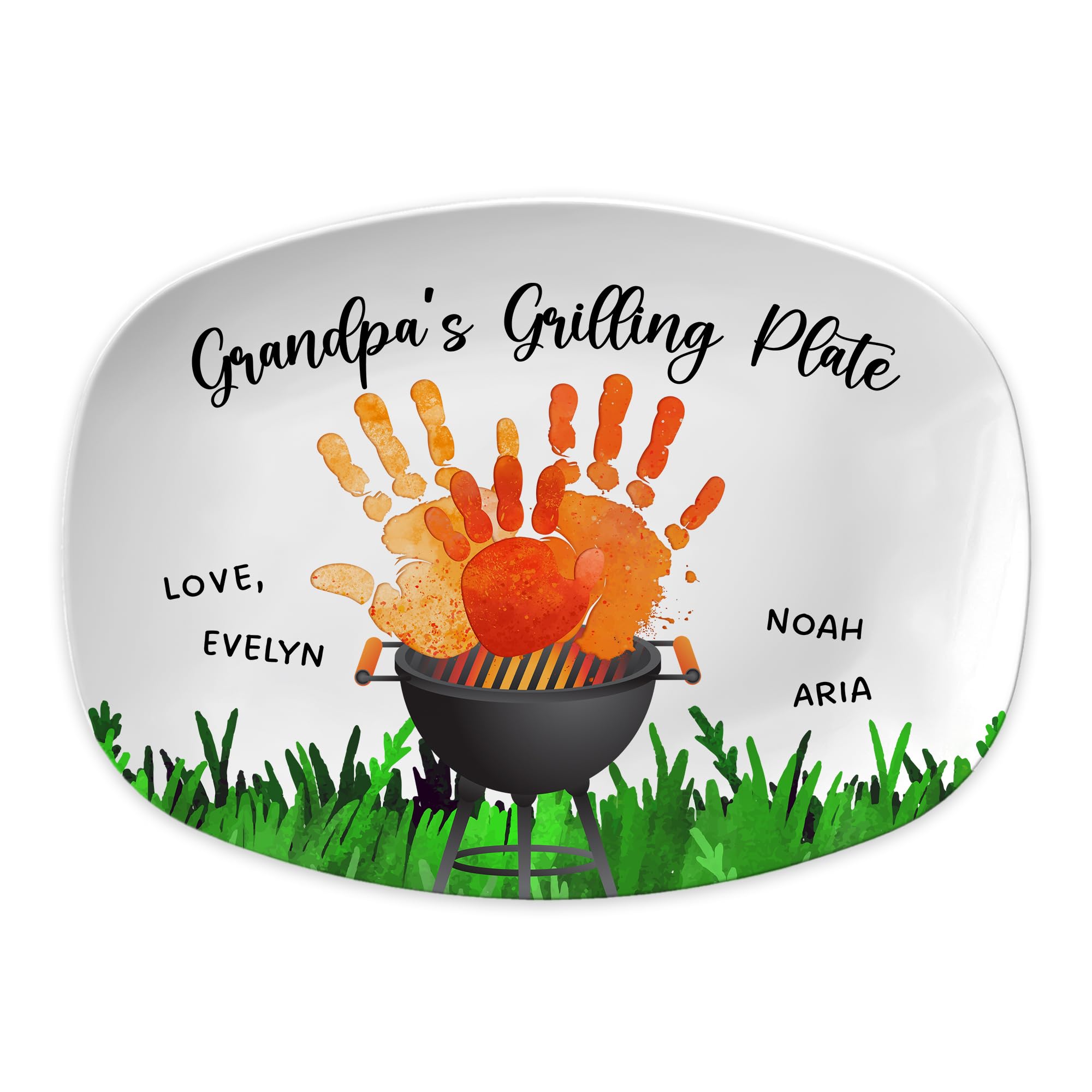Claretastore Handprint Custom Grilling Plate, Personalized Platter for Father's Day, Gift for Dad from Kids, Handprint Plate for Daddy or Grandpa, Father's Day Gift