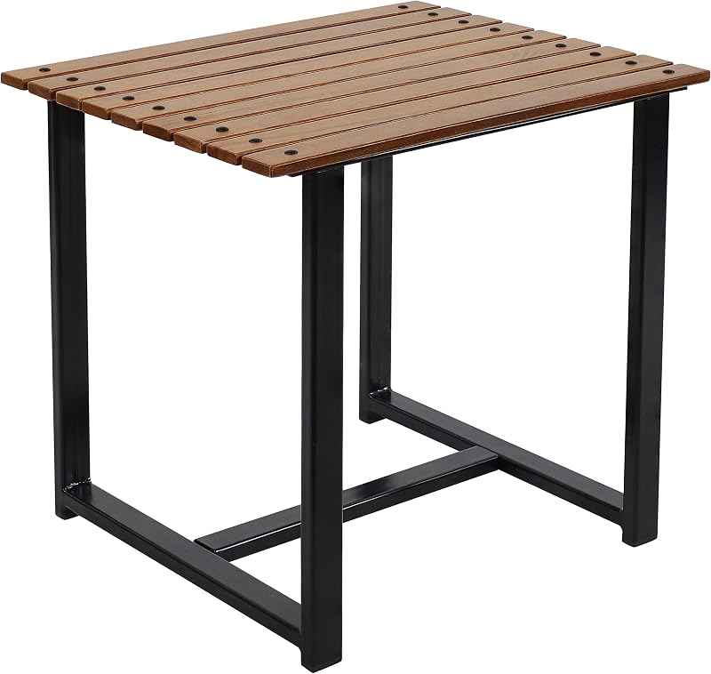 Sunnydaze 20-Inch Square Wooden Outdoor Adirondack Side Table - Brown | European Chestnut Tabletop with Powder-Coated Steel Frame - No Assembly Required - 220 lb Weight Capacity - For Patio or Deck