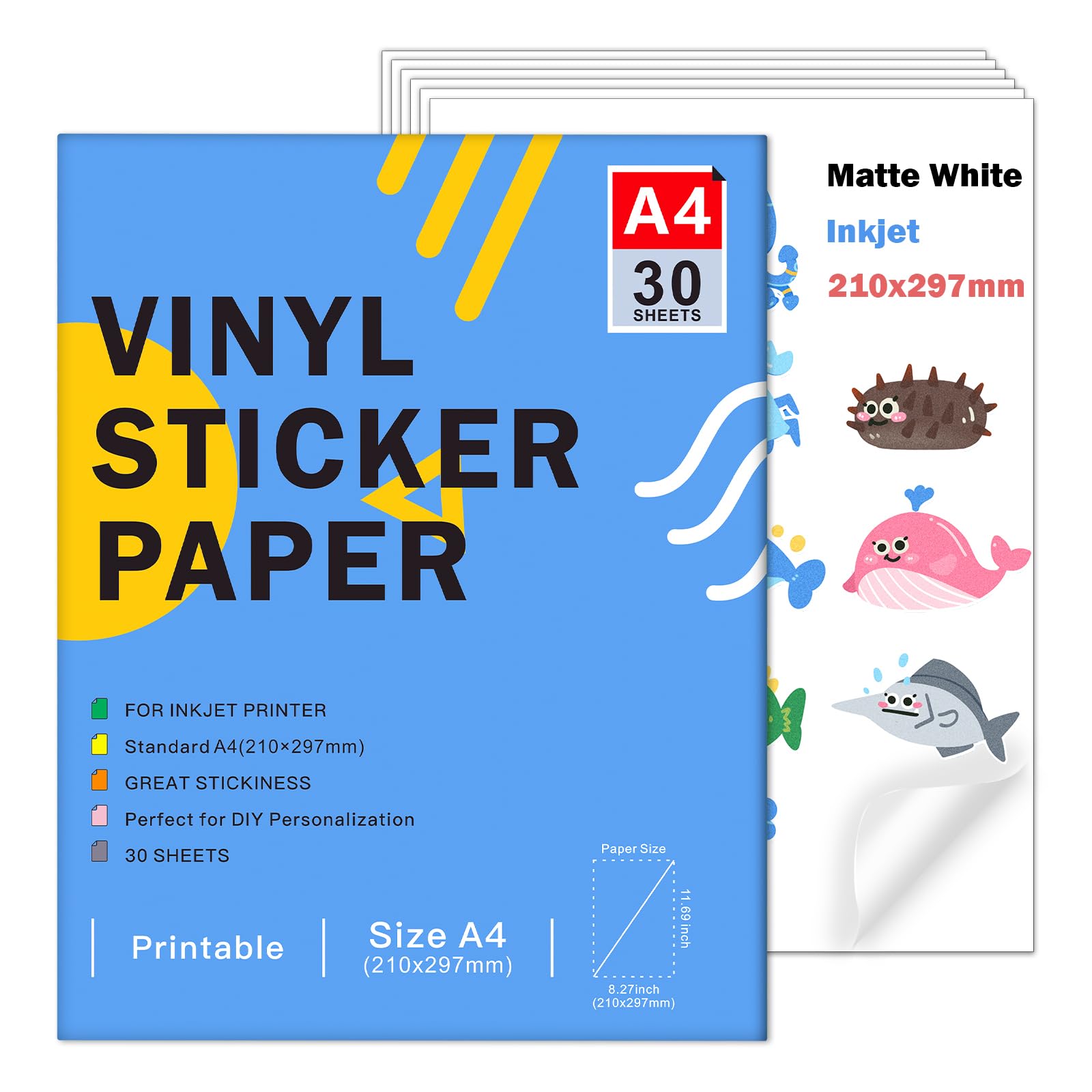 Stickerpapier Voor Inkjetprinter Koala Afdrukbaar Vinyl Stickerpapier - 20 Vellen Mat Wit, Waterdicht - Voor Inkjetprinters & Snijmachines Mat Wit Stickervel