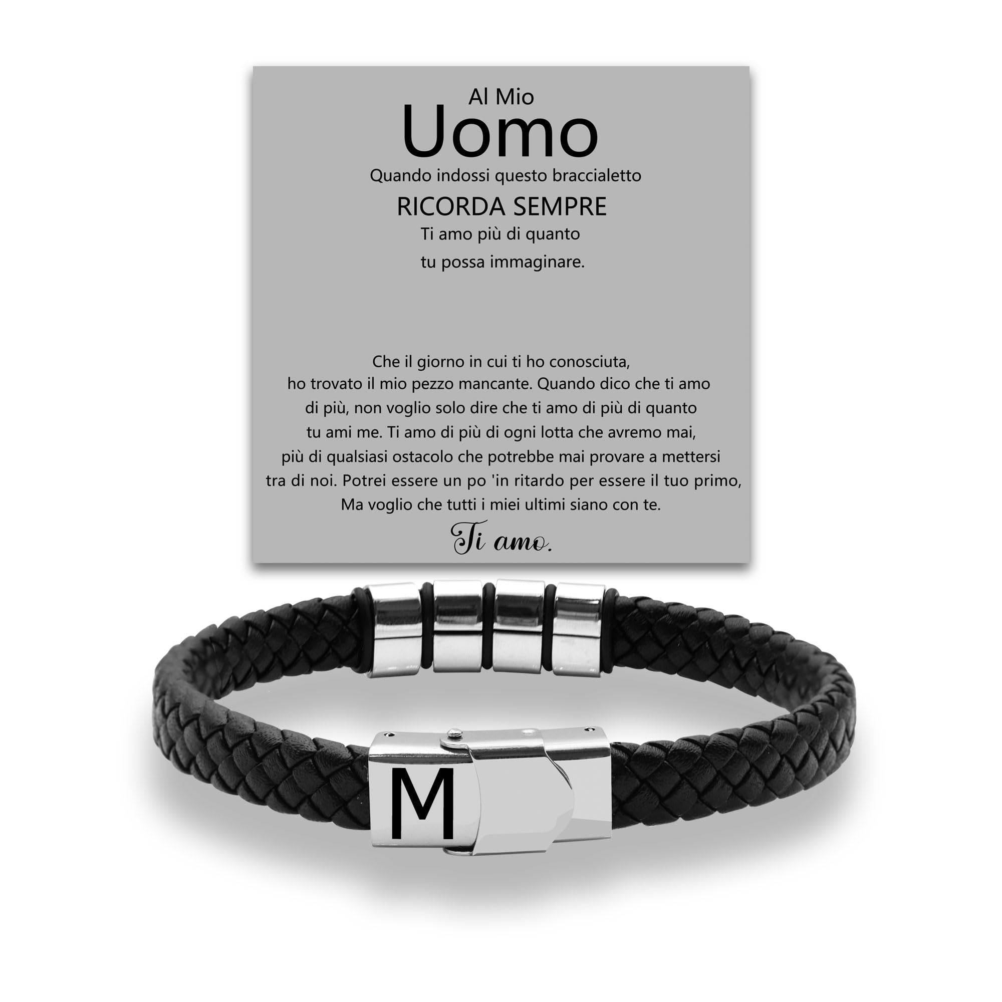 SAMINO Cuoio Nero 26 Bracciale Iniziale Per Il Mio Uomo Acciaio Inossidabile A-Z Lettera Charm Bracciale Intrecciato Per I Regali A Lui