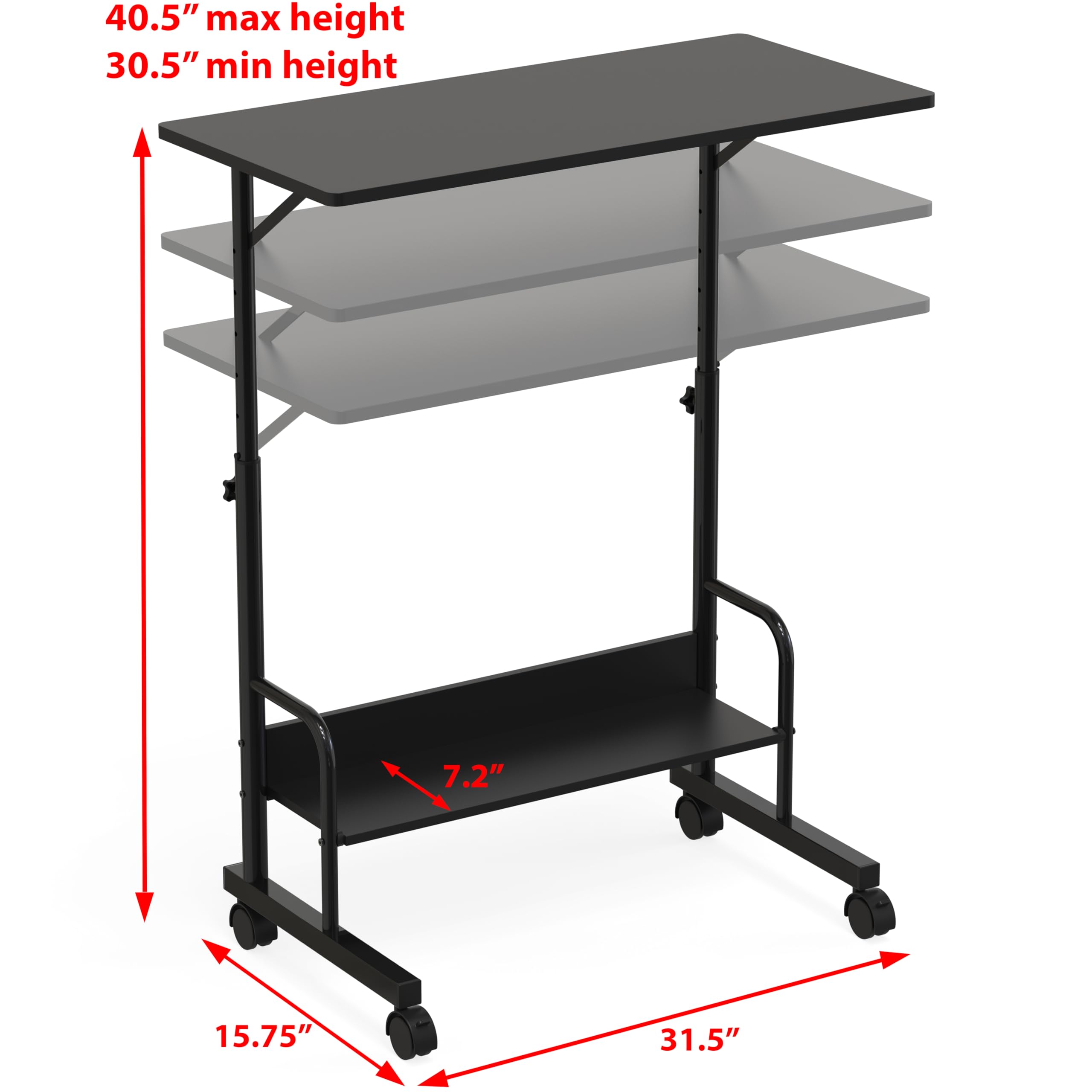 SHW 30 5 to 40 5 Height Adjustable Mobile Standing Desk Laptop Workstation for Walking Pad Treadmill Black — view 3
