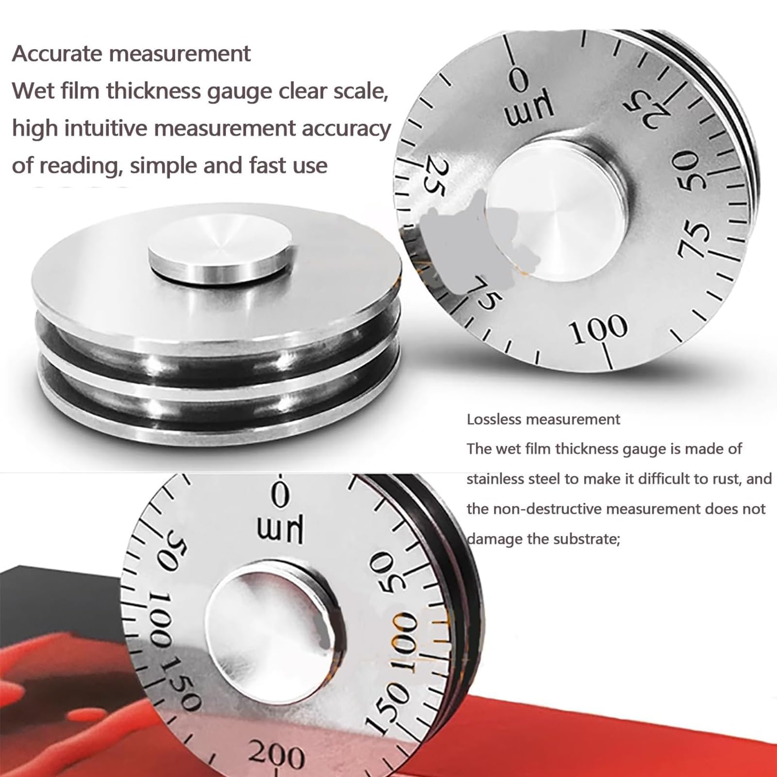 LHQYA Stainless Steel Wet Film Thickness Gauge, Paint Coating Thickness Gauge Meter Tester with Storage Box, Non-Destructive Measurement, Clear Scale, for Laboratory, Construction