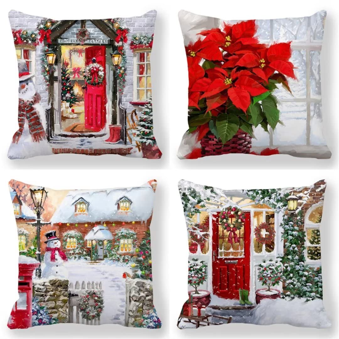 Housse de coussin Noël 40x40cm lot de 4 lin pour rénover votre canapé