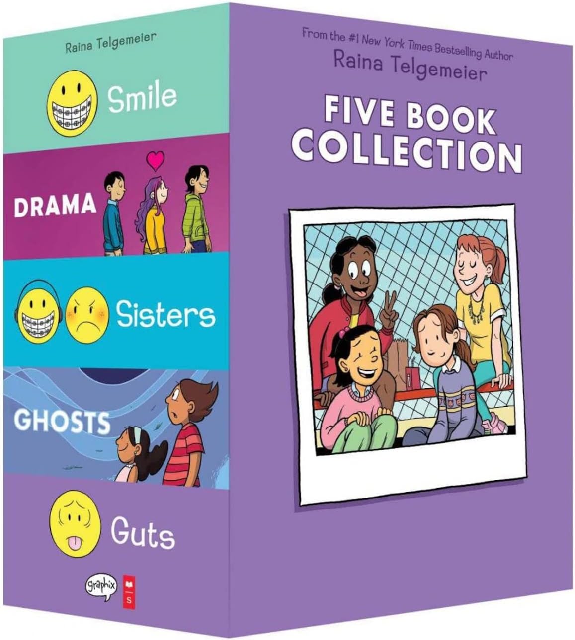 Raina Telgemeier Collection Box Set (Smile, Drama, Sisters, Ghosts, Guts)
