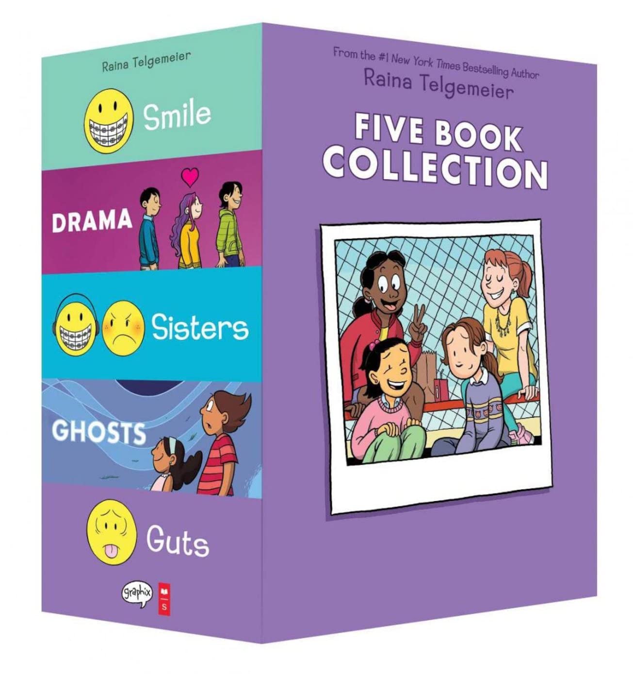 Raina Telgemeier Five Book Collection: Smile / Drama / Sisters / Ghosts / Guts