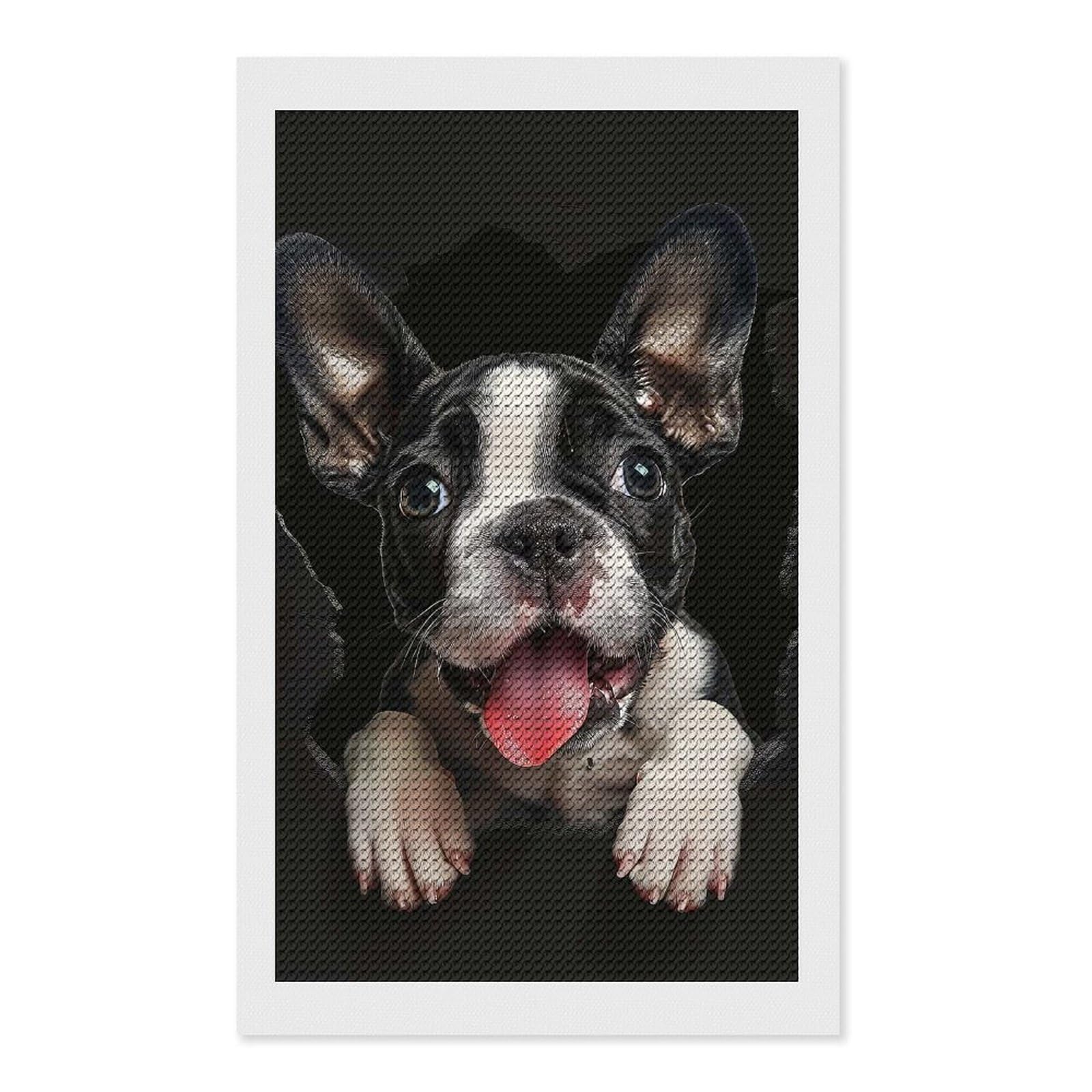 Junmoney Boston Terrier Diamond Art Kit 12"x20", Modern Decor, Farmhouse Decor, Home Wall Art, Festive Craft Gift, Handmade Wall Decor