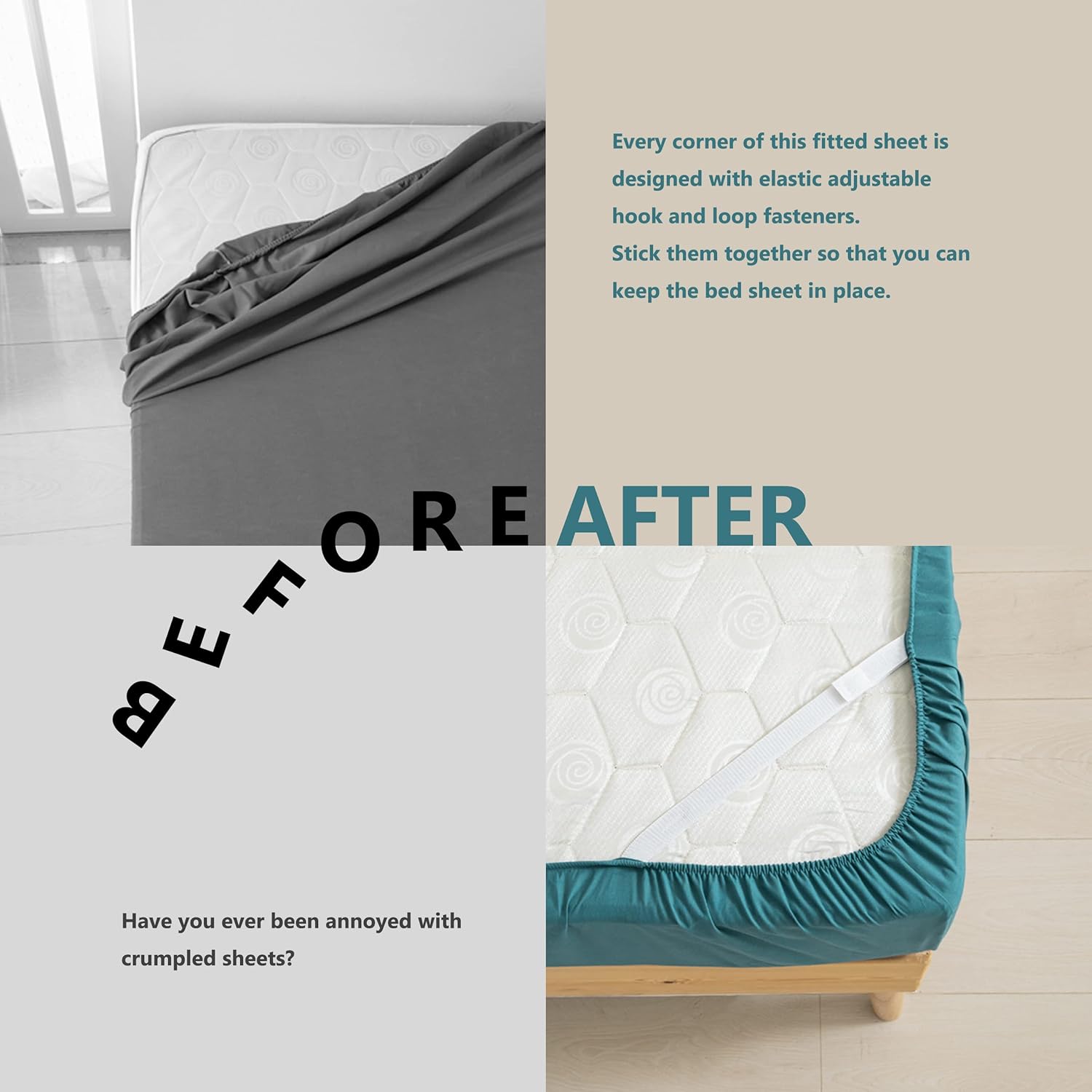 MINIPANDA Twin Size Fitted Sheet Only with Bed Sheets Holder Straps for Corners , Keep Sheets from Coming Off - Ultra Soft - Microfiber Sheets (Blue-Green, Twin)