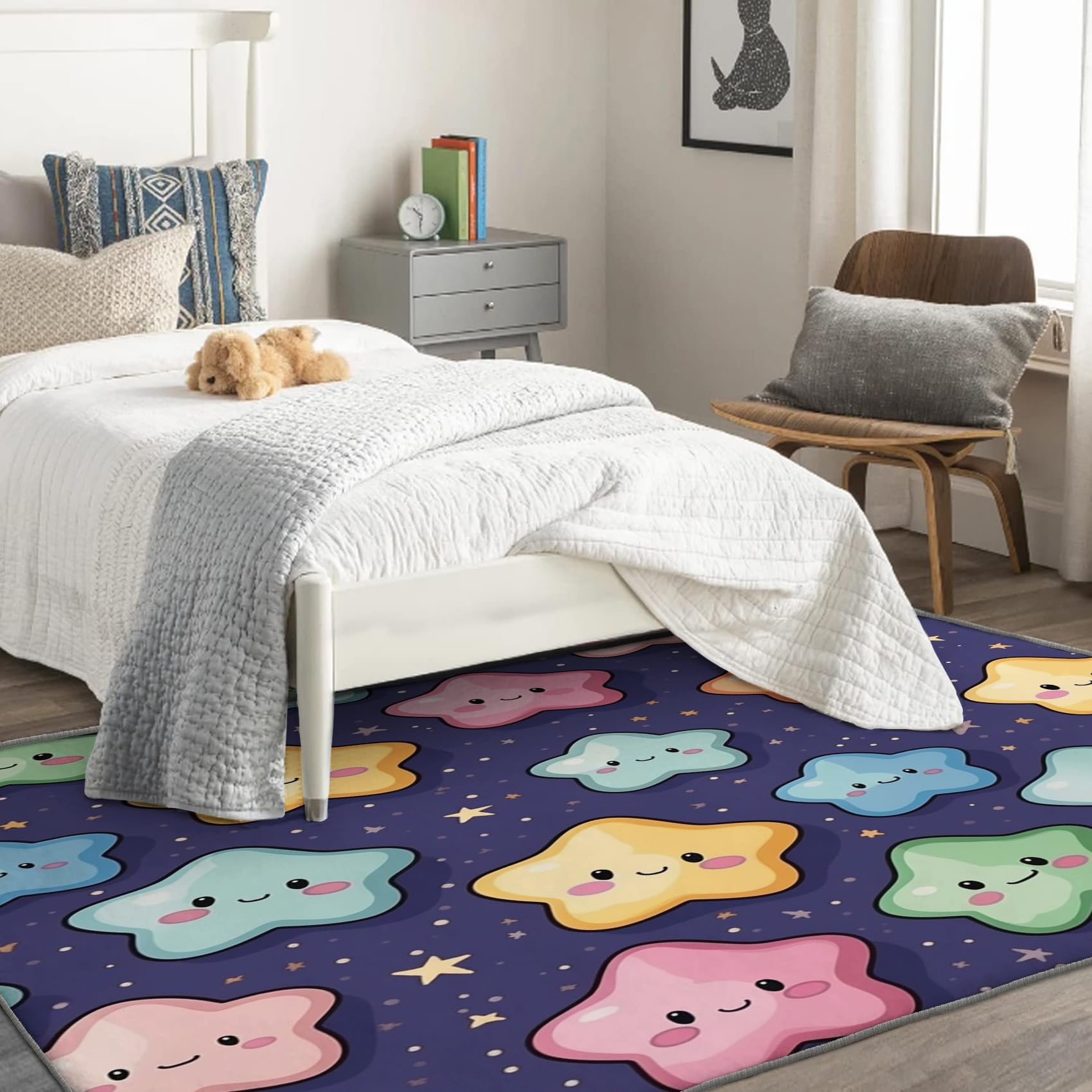 Kids Colorful Stars Starry Sky Rug, 3x5 Rug, Washable Rugs for Entryway Living Room Bedroom, Small Area Rug, Non Slip Soft Low Pile Indoor Door Mat Carpet & Home Decor