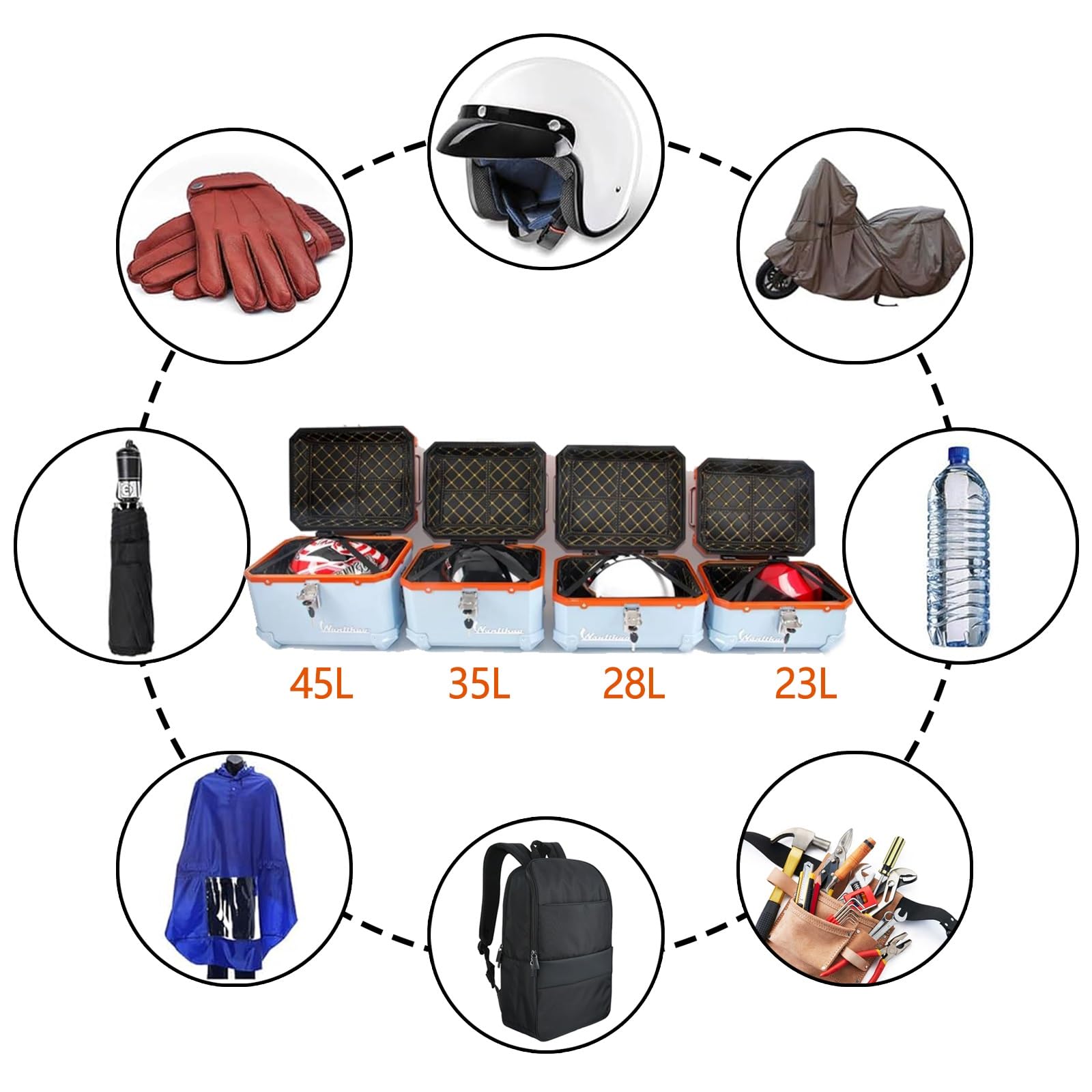 Scatola di Immagazzinaggio per Moto di Grande capacità Scooter Tail Trunk Impermeabile E Anti-collisione Moto Daily Top Box con Serratura di Sicurezza con Schienale E Accessori(Red,28L)