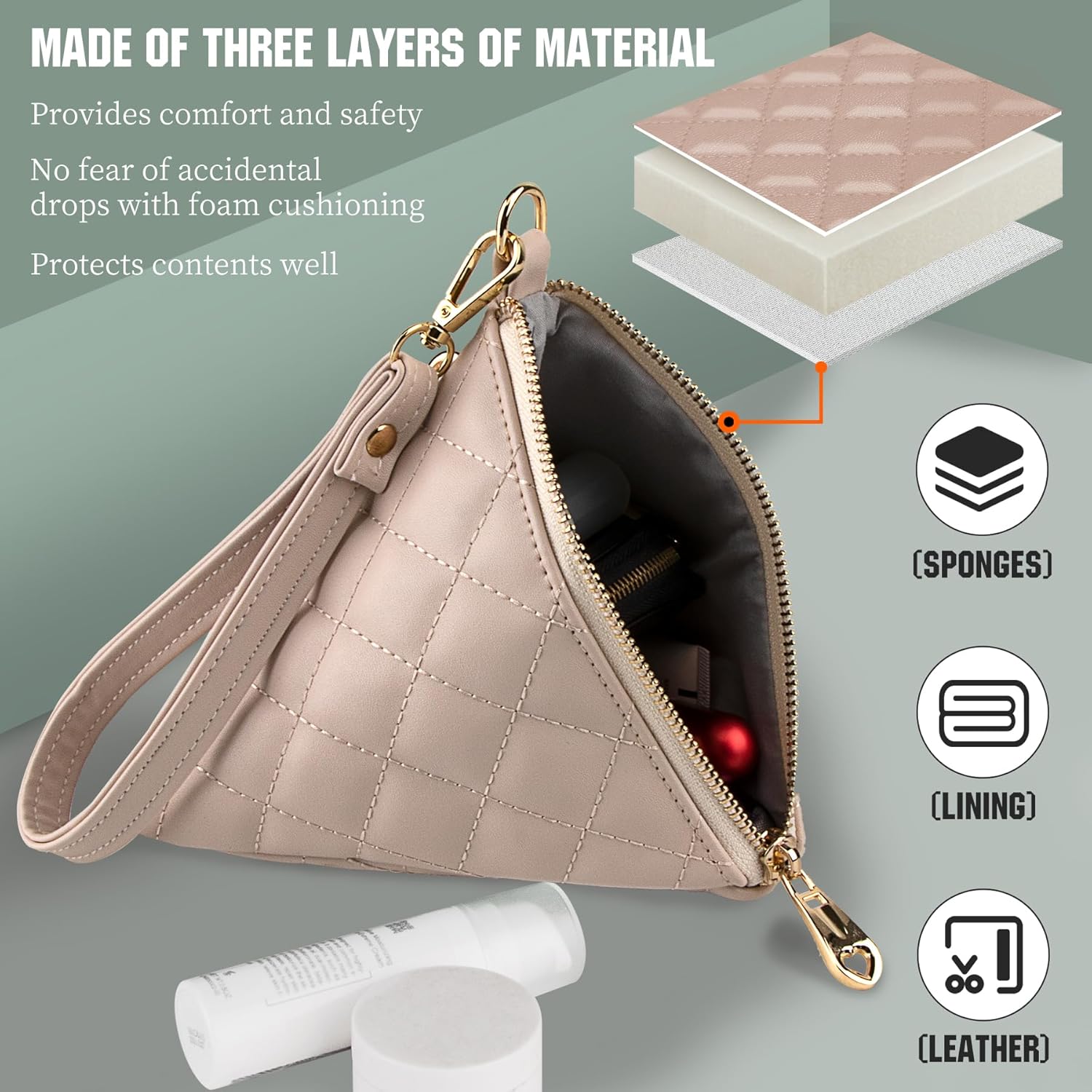 Leather Triangle Wristlet Clutch Purse Handbag - Cool Pyramid Evening Cocktail Pouch Wallet Detachable Strap & Tassel Charm - Image 4