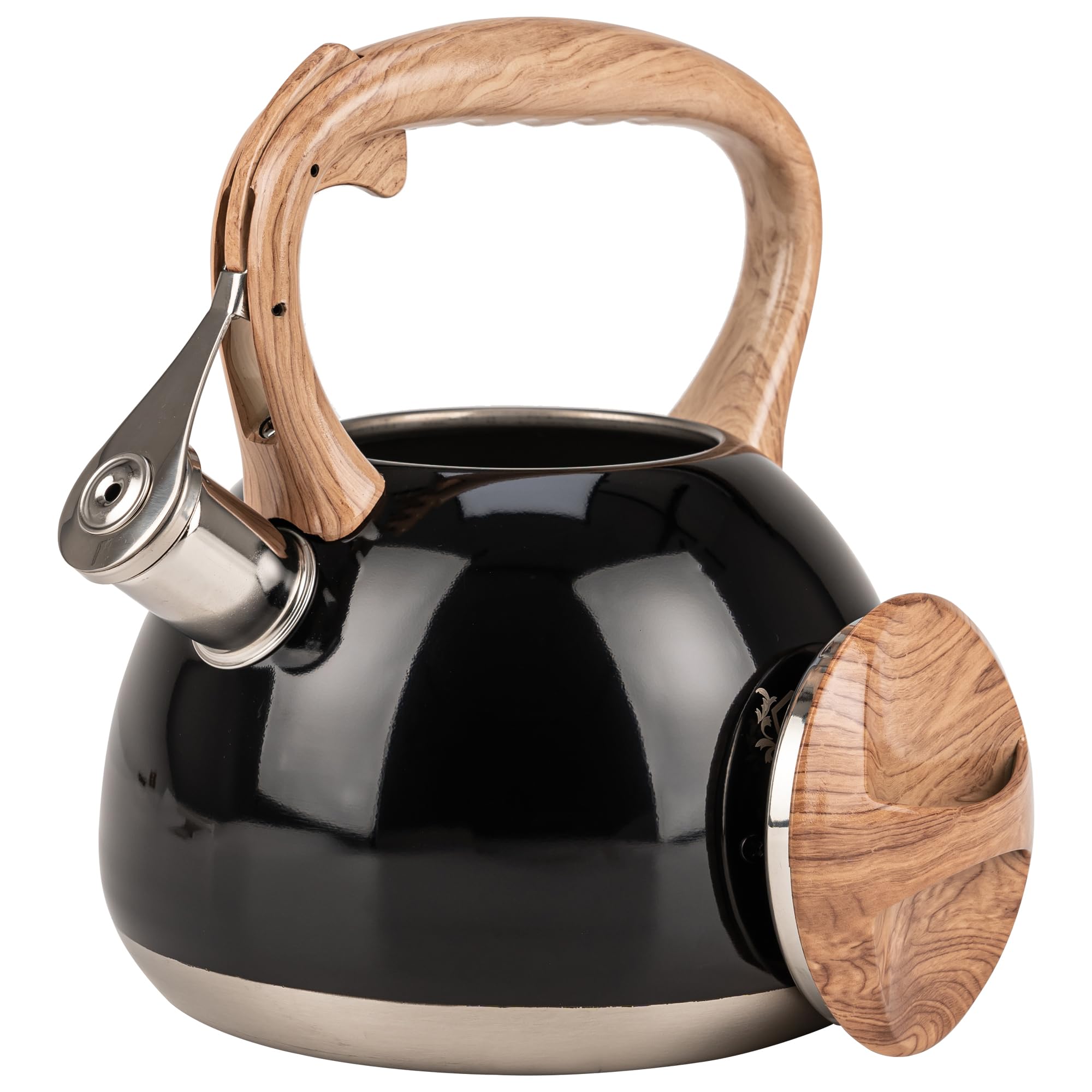 KARL HAUSMANN Bouilloire Inox Noir - 3L - Bouilloire Sifflante - Bouilloir Induction, Gaz - Poignée Résistante à la Chaleur - Bouilloir Traditionnelle Tous Feux - Retro - Théière Gaz Bouilloir