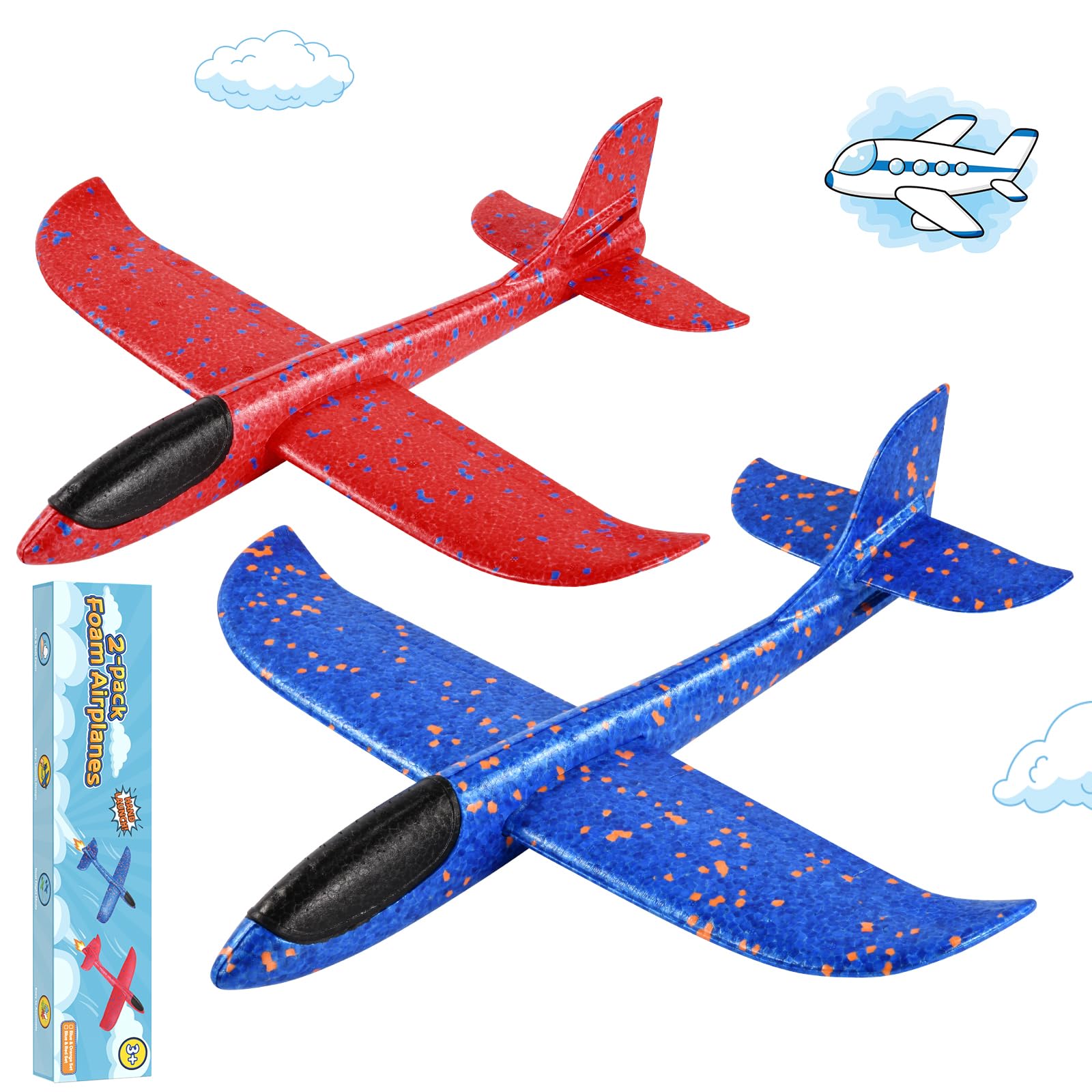Hoiloie XXL 2 piezas 44 cm Avión de poliestireno para niños, Avión de poliestireno para niños, Avión lanzador con 2 modos de vuelo, Juego de avión para niños y niñas a partir de 3, 4, 5, 6, 7, 8, 9