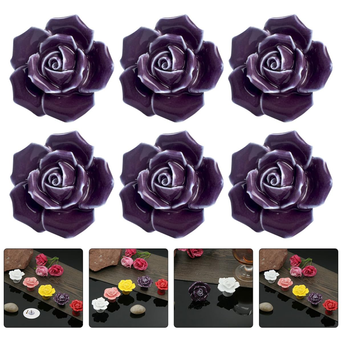 Keramik Rosen Schrankknöpfe 8 Stück Möbelgriffe mit Rosenmotiv Porzellan Türknäufe für Schubladen Schränke Klassisch Filigranes Design für Küche Wohnzimmer