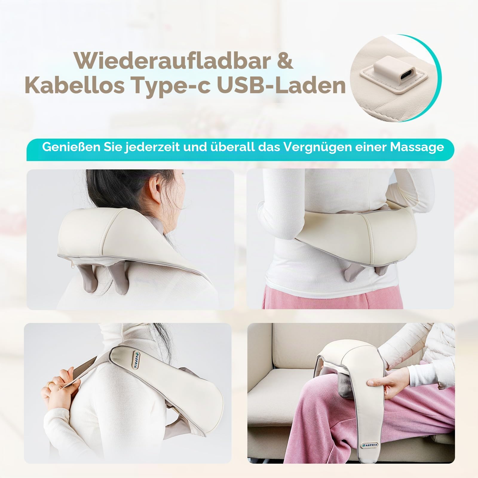 5D Shiatsu Nacken- und Schultermassagegerät, Tiefengewebemassage mit Wärmefunktion, Wiederaufladbar, Tragbares Nackenmassagegerät, Geschenk für Frauen Männer Freunde Familie