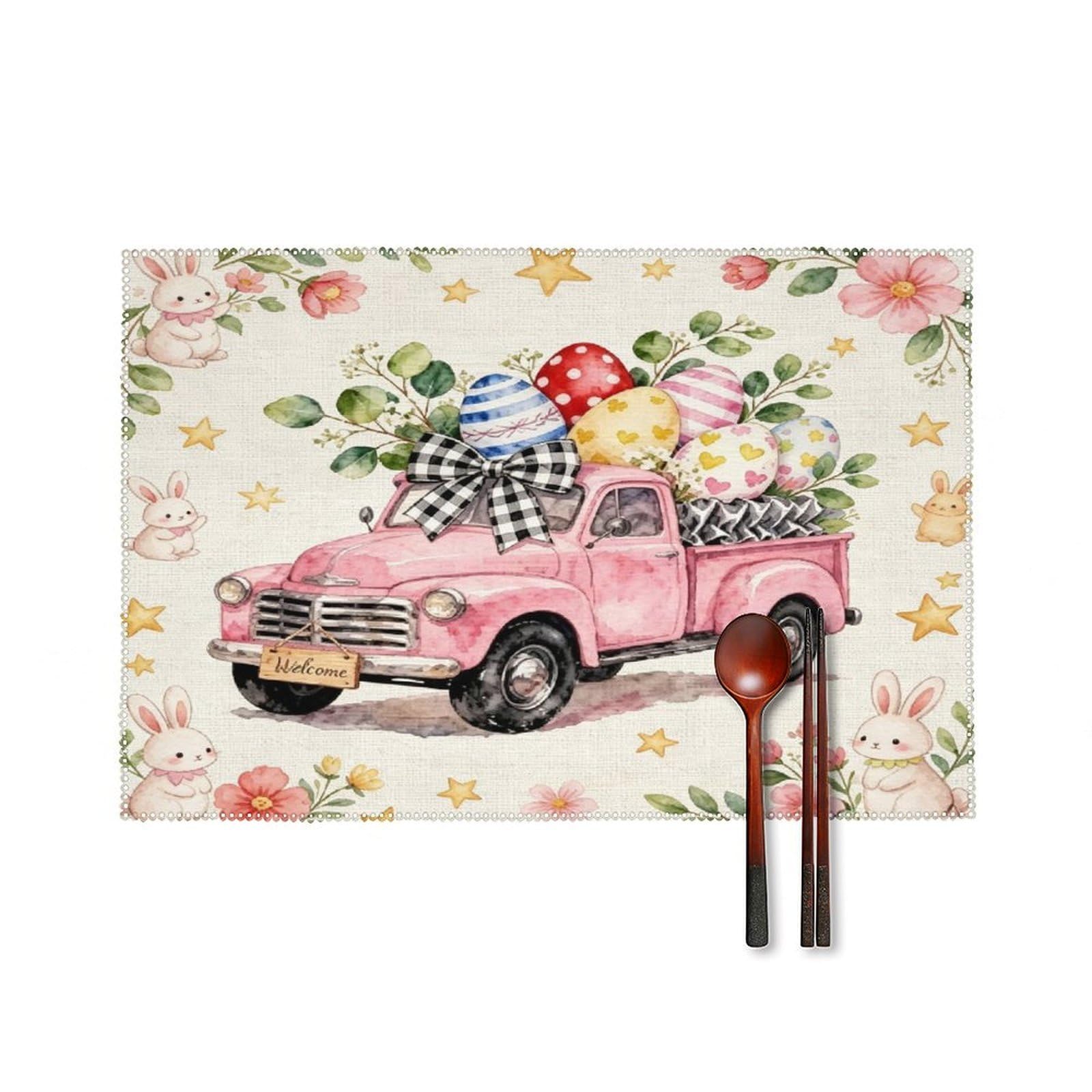 Fekiloot Style Vintage Truck Placemats Set Of 6,Table Mat