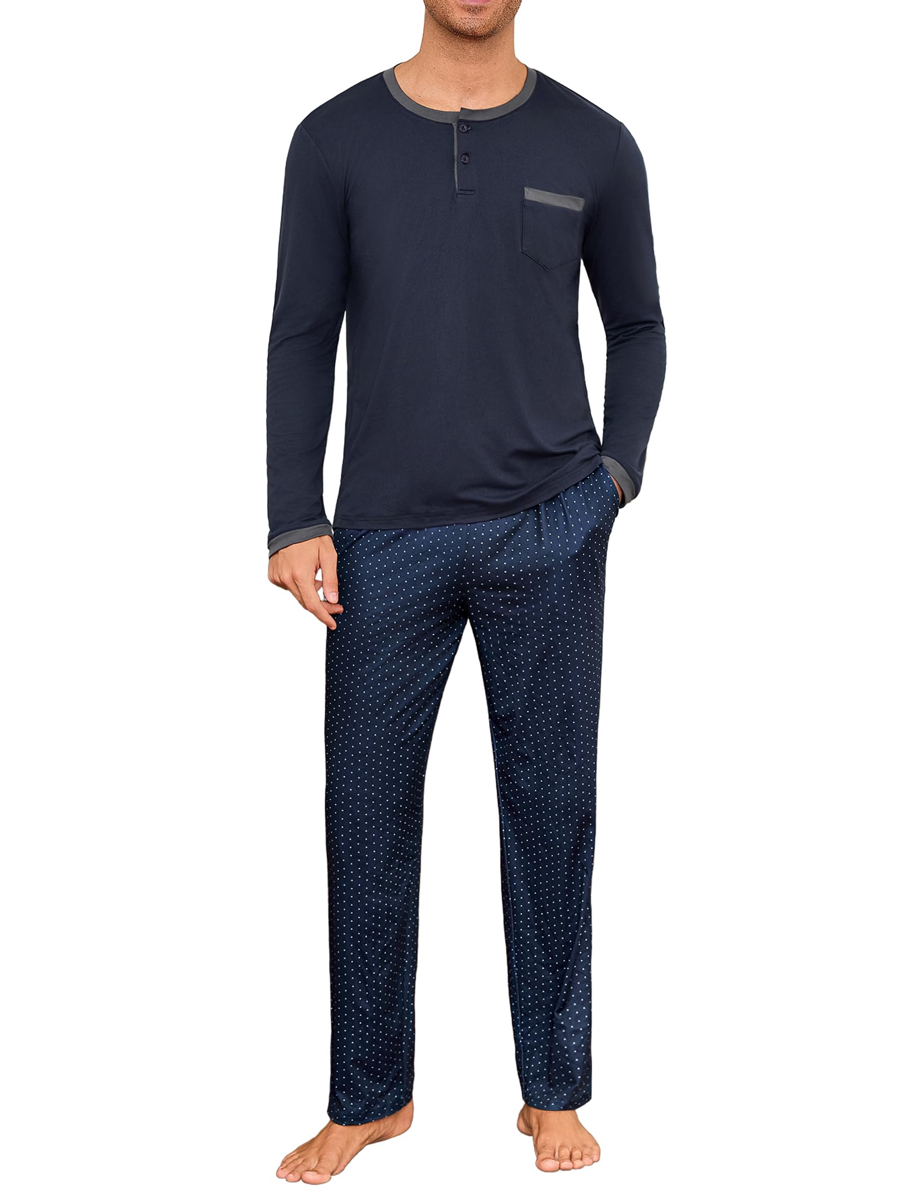 Jahetuul Pigiama Uomo Cotone Caldo Lungo con Bottoni Pigiami Due Pezzi da Uomo Invernale Morbido e Confortevole da Casa con Stampa S-4XL