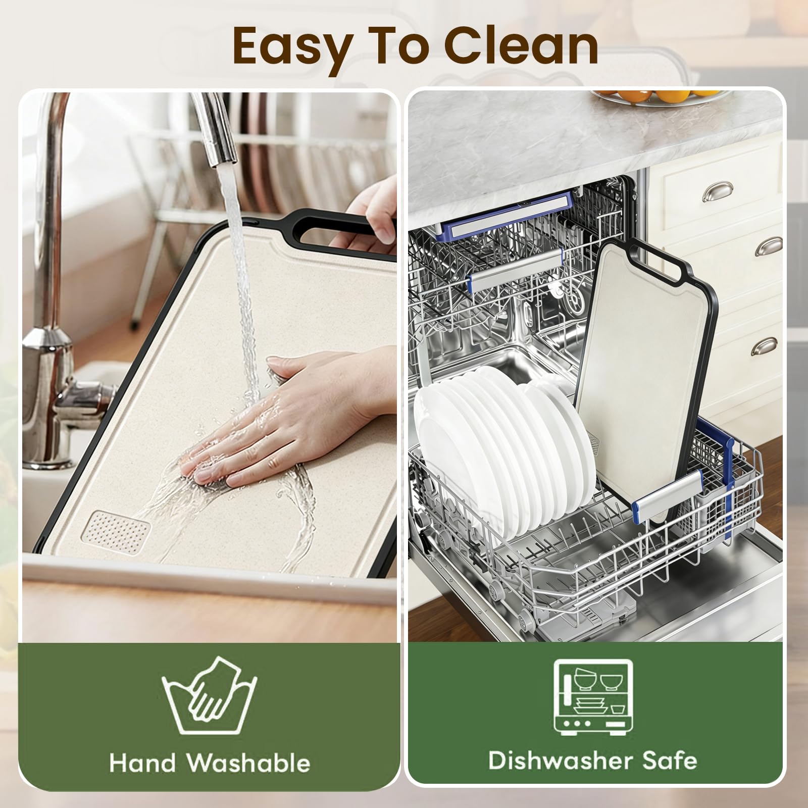 SANYCASA Tabla de cortar de doble cara, lado de titanio y lado de paja de trigo, diseño todo en uno, libre de BPA, antibacteriano, antideslizante, apto para lavavajillas, tabla de cocina