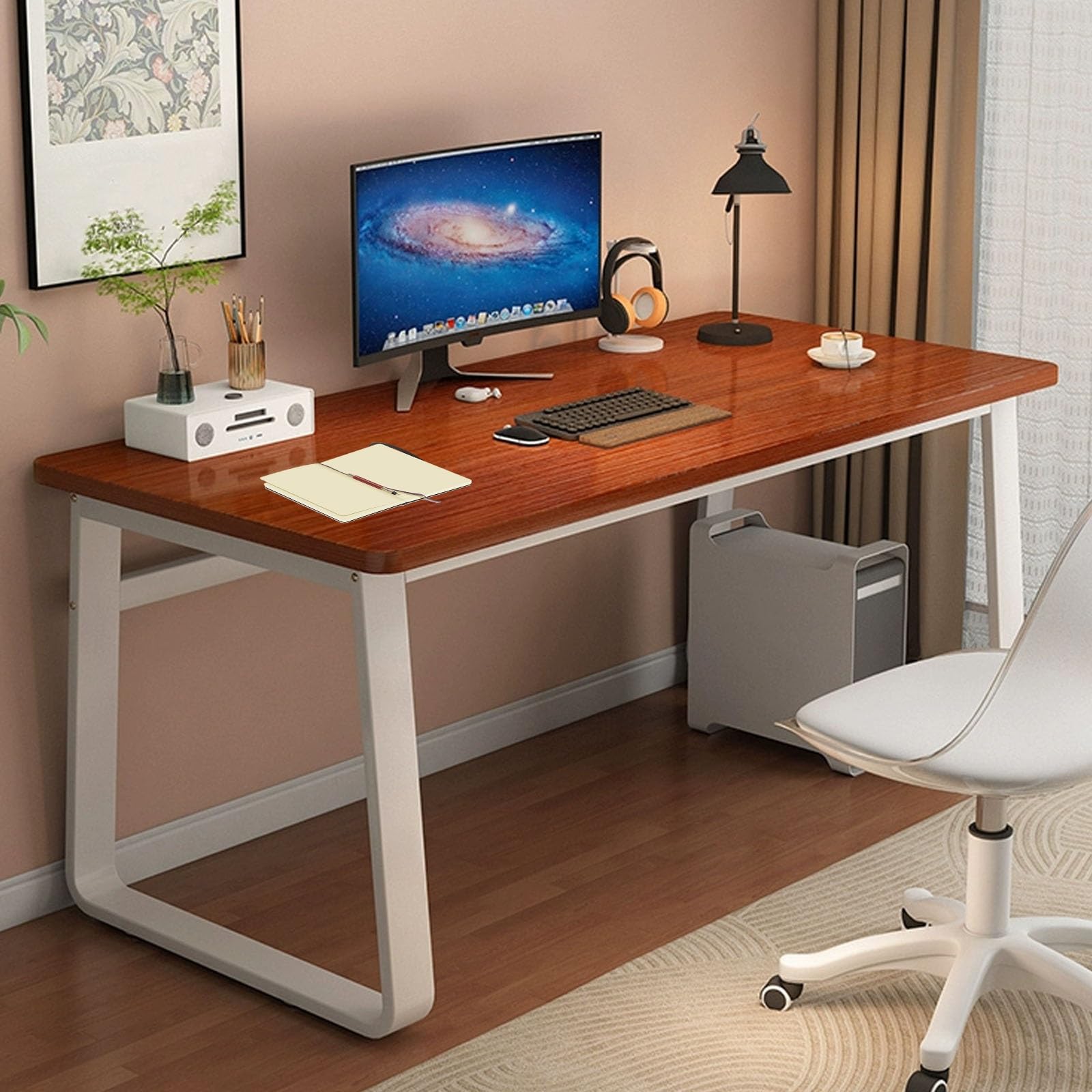 Scrivania da gioco industriale per PC, con taglierina per monitor, tastiera, documenti, tablet, vaso di fiori e cosmetici, perfetta per casa, ufficio e configurazione di gioco