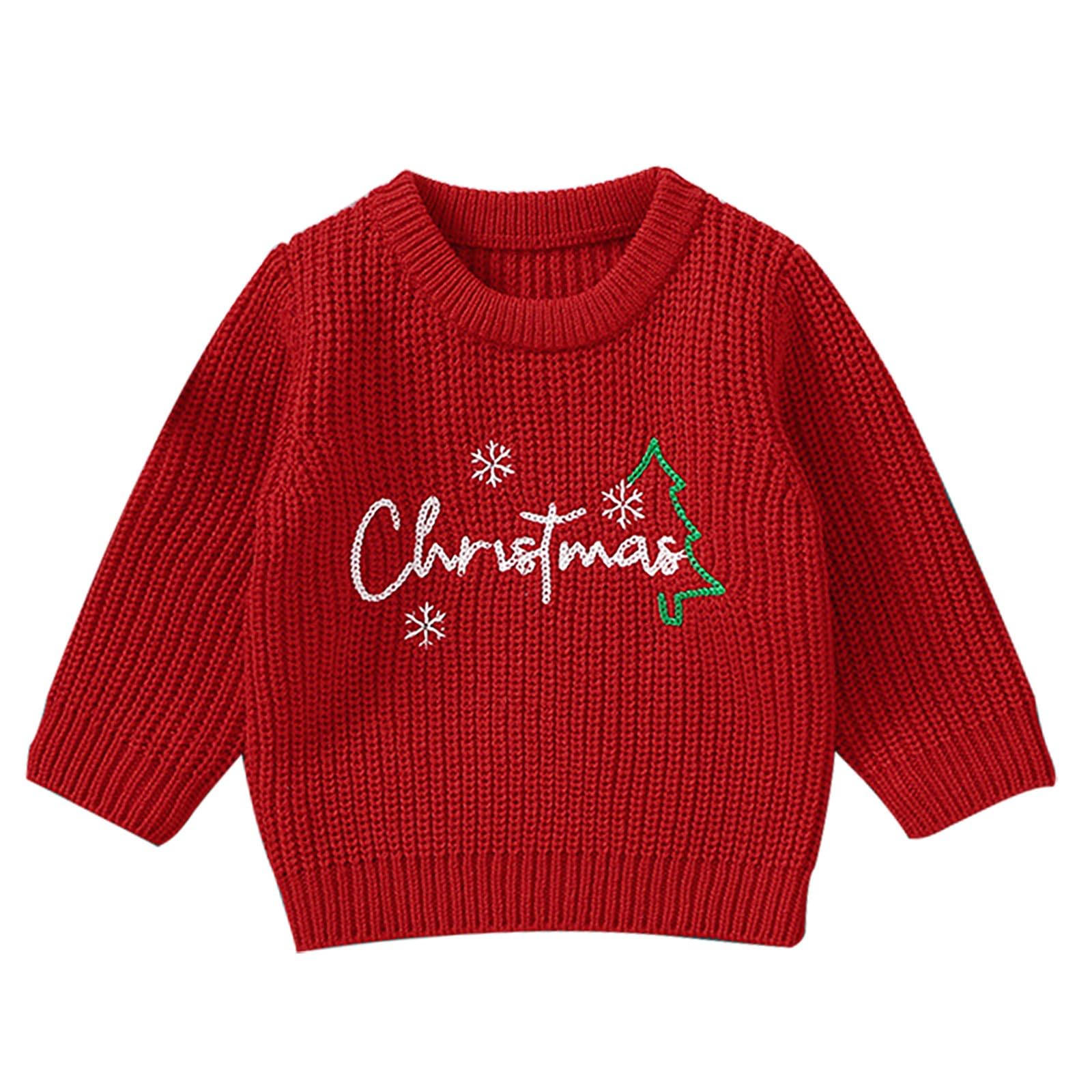 RNTOP Baby Christmas Sweater Pullover Toddler Girls Boys Long Sleeve Crewneck Embroidery Knit (Red, 12-18 Months)