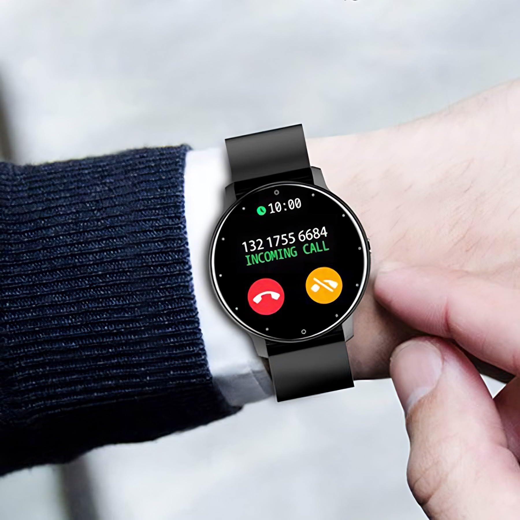 Retoo Smartwatch, inteligentny zegarek 45mm, zegarek na rękę z ekranem dotykowym, pasek sportowy, bransoletka fitness, zegarek czarny 5 tarcz, prezent dla mężczyzn i kobiet, czarny, stal srebrna