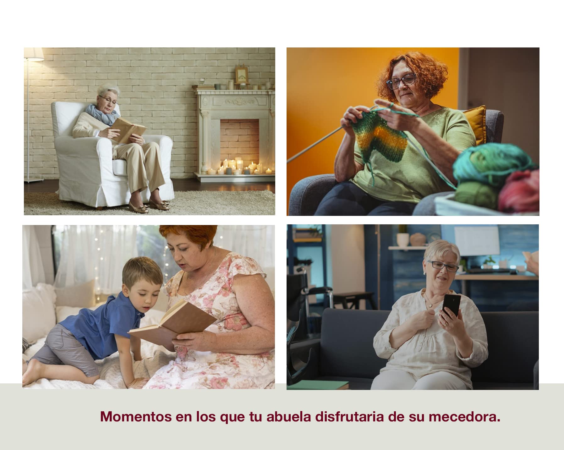 Mecedora clásica con Brazos de Madera de Haya, con Respaldo Recto. Ideal para Abuelita/Persona Mayor. Tamaño: 112x56x84 cm. (Cerezo, Gris)