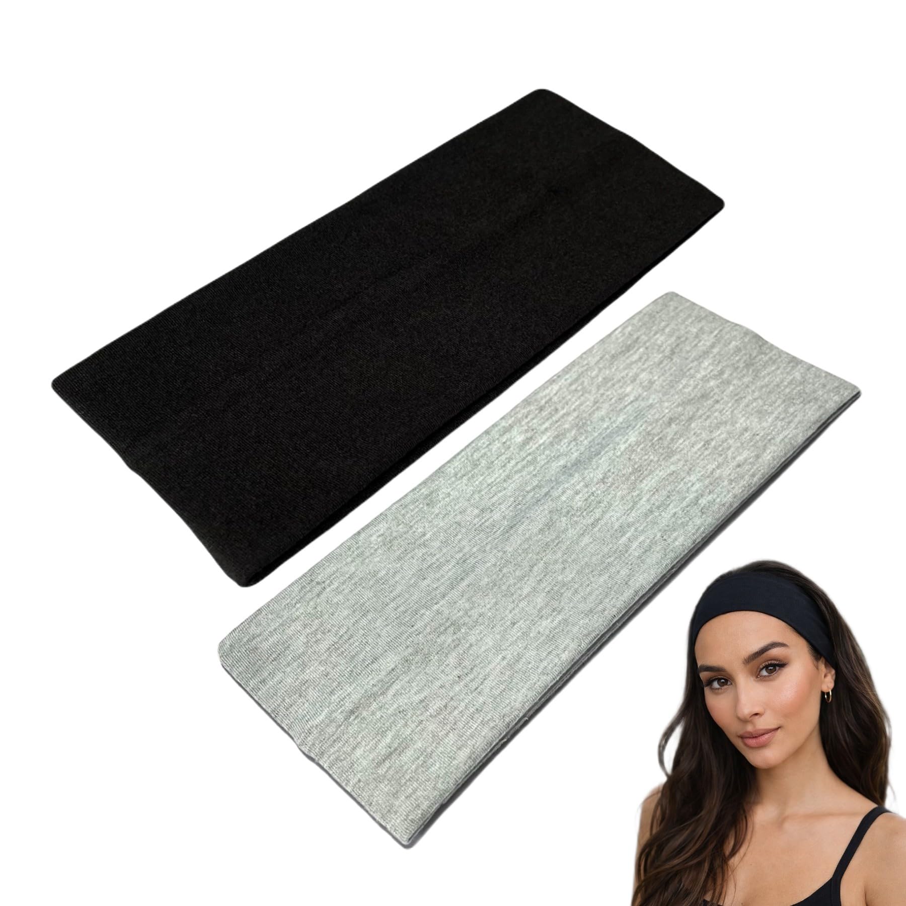 WESTEND CHOICE 9cm Wide Headbands 2 Pack Soft Head Band Plain Stretchy Unisex Kylie headband Bandeau Headbands for Women & Men Gym Yoga Hair Band (Mixed set 4)