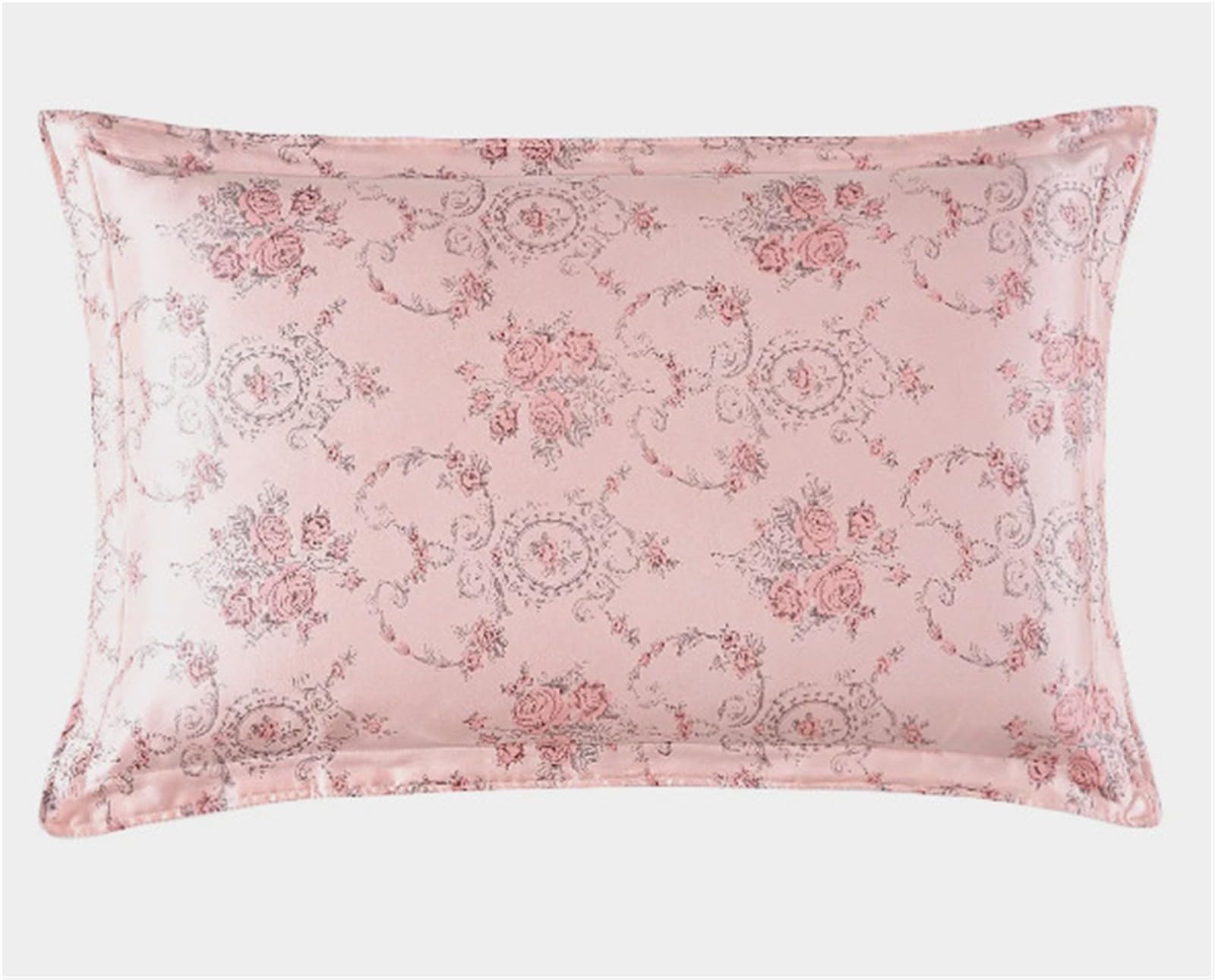 Federa for cuscino con stampa floreale rosa in seta di gelso con chiusura a busta(48x74cm)