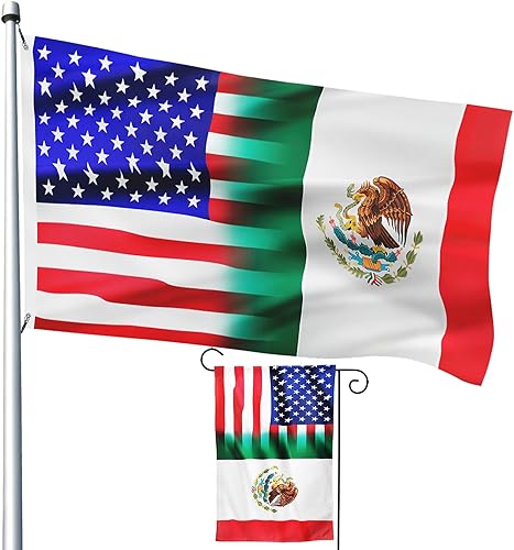 Bandera de la amistad de México Estados Unidos de 3 x 5 pies y banderas de jardín de 12 x 18 pulgadas, banderas para decoración al aire libre,