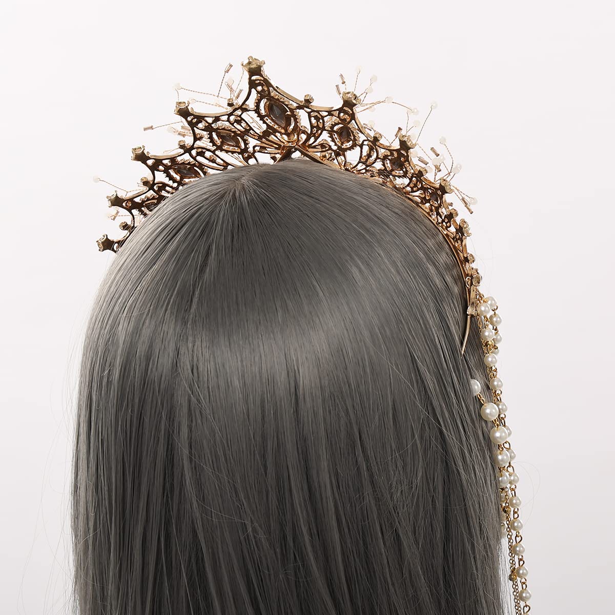 Crystal Crown for Women Vintage Queen Princess Tiara Bridal Rhinestone Crown Dress-up Wedding Prom Pageant Pearl Crown Hair Accessories (Type B)