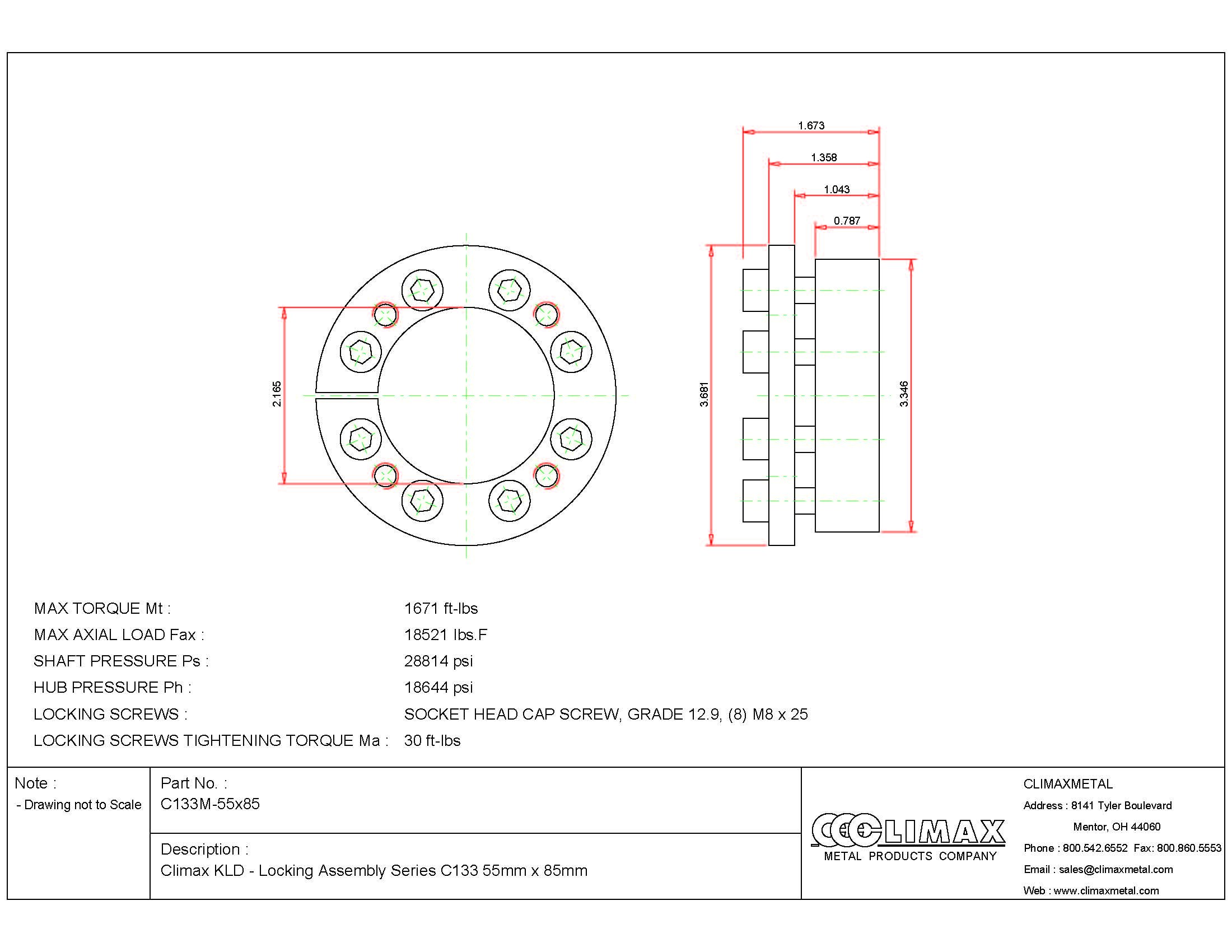 Climax Metals C133M-55X85 Series 133 Locking Assembly, Steel, 2.17