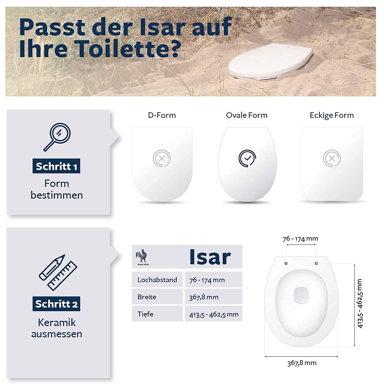 WC Sitz Isar oval | Toilettendeckel mit Absenkautomatik und abnehmbar | Antibakterielle Klobrille aus Duroplast und rostfreiem Edelstahl | Toilettensitz weiß | Premium toilet seat