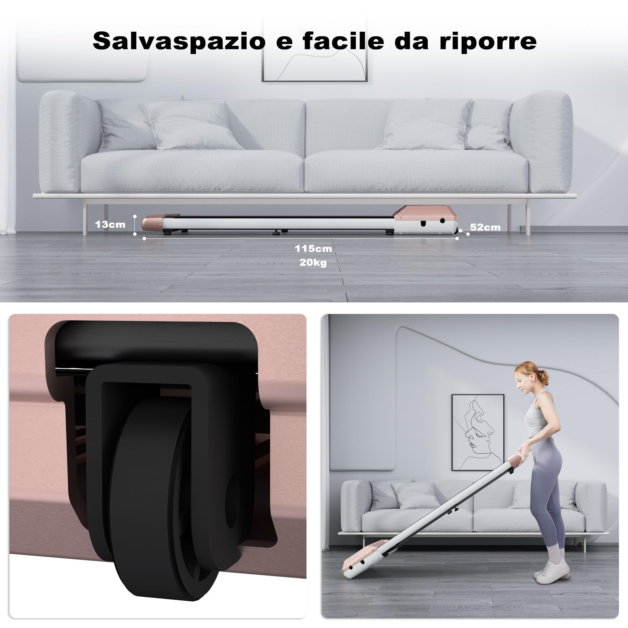DeerRun Walking Pad Raceable, Tapis Roulant Sotto la Scrivania con APP con Corsi di Formazione e Gare Multi Corridore, 2,5 HP Tapis Roulant Elettrico per Casa e Ufficio 134 kg di Capacità