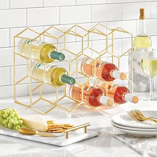 Miniatura 2 de mDesign Botellero hexagonal de metal de 3 niveles, soporte minimalista para botellas para encimera de cocina, despensa o espacio en el refrigerador,