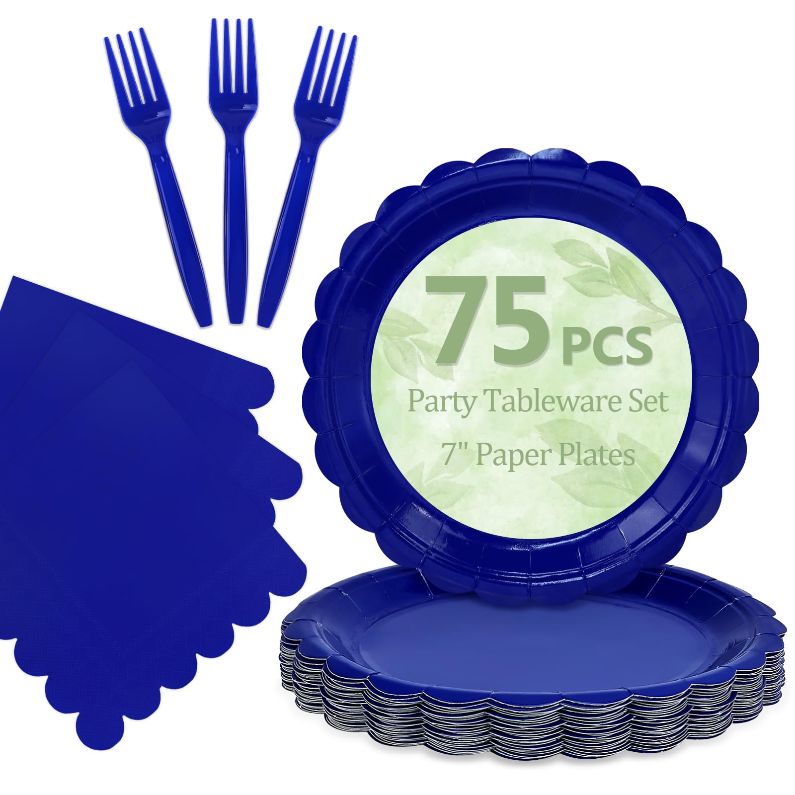 Mulbozy 75 Pcs Royal Blue Paper Plates and Napkins&amp;Forks for Party,25-7"