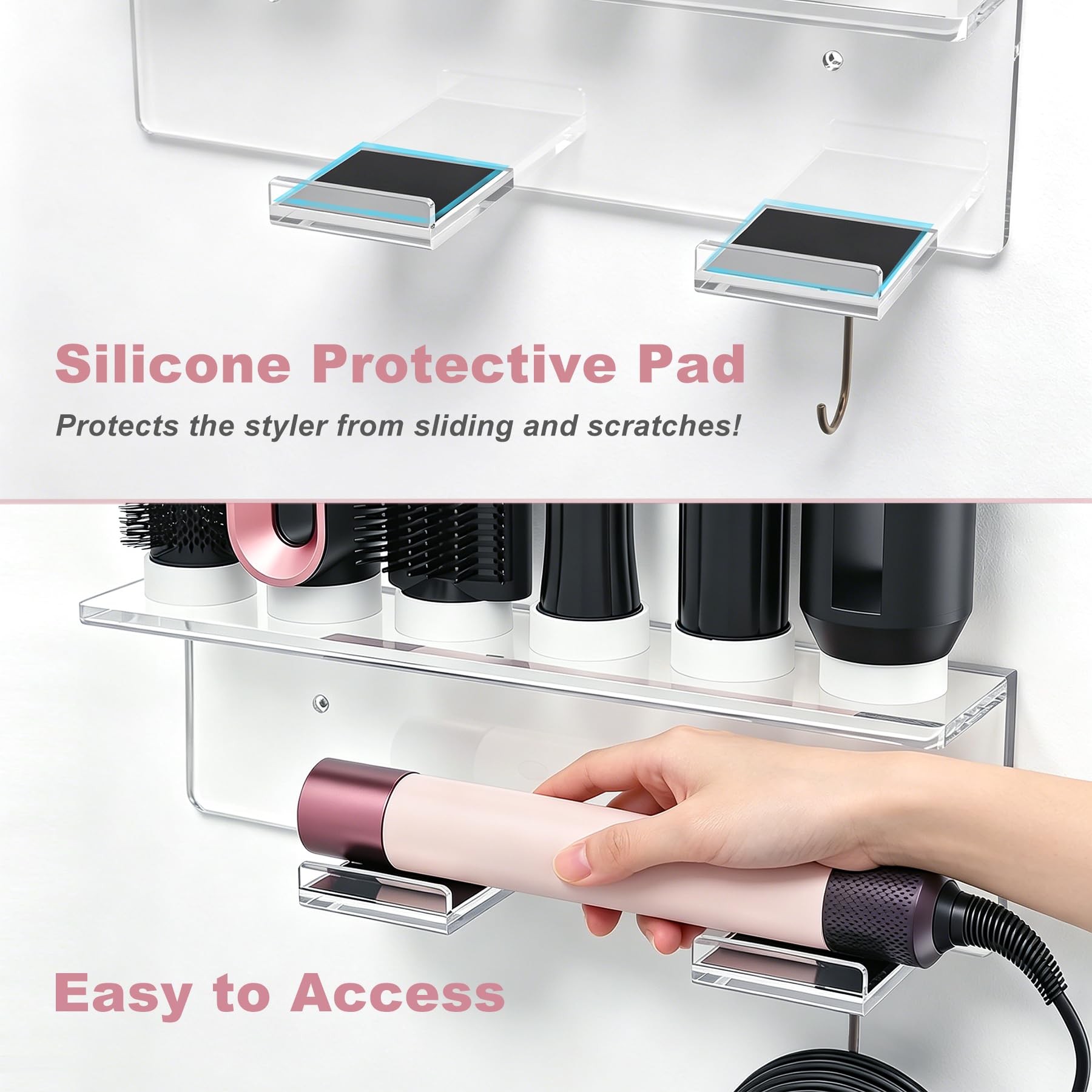 Affogato Soporte de pared compatible con todos los accesorios Dyson Airwrap Styler, organizador de almacenamiento acrílico mejorado de 6 agujeros para baño